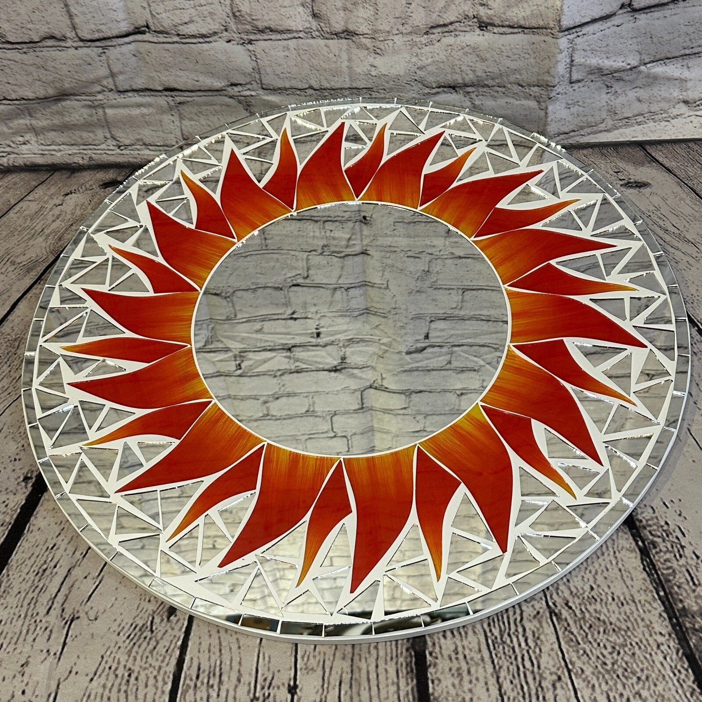 Red Flame Sun Mosaic Tile Wall Mirror 50cm x 50cm 20 Inches Handmade New