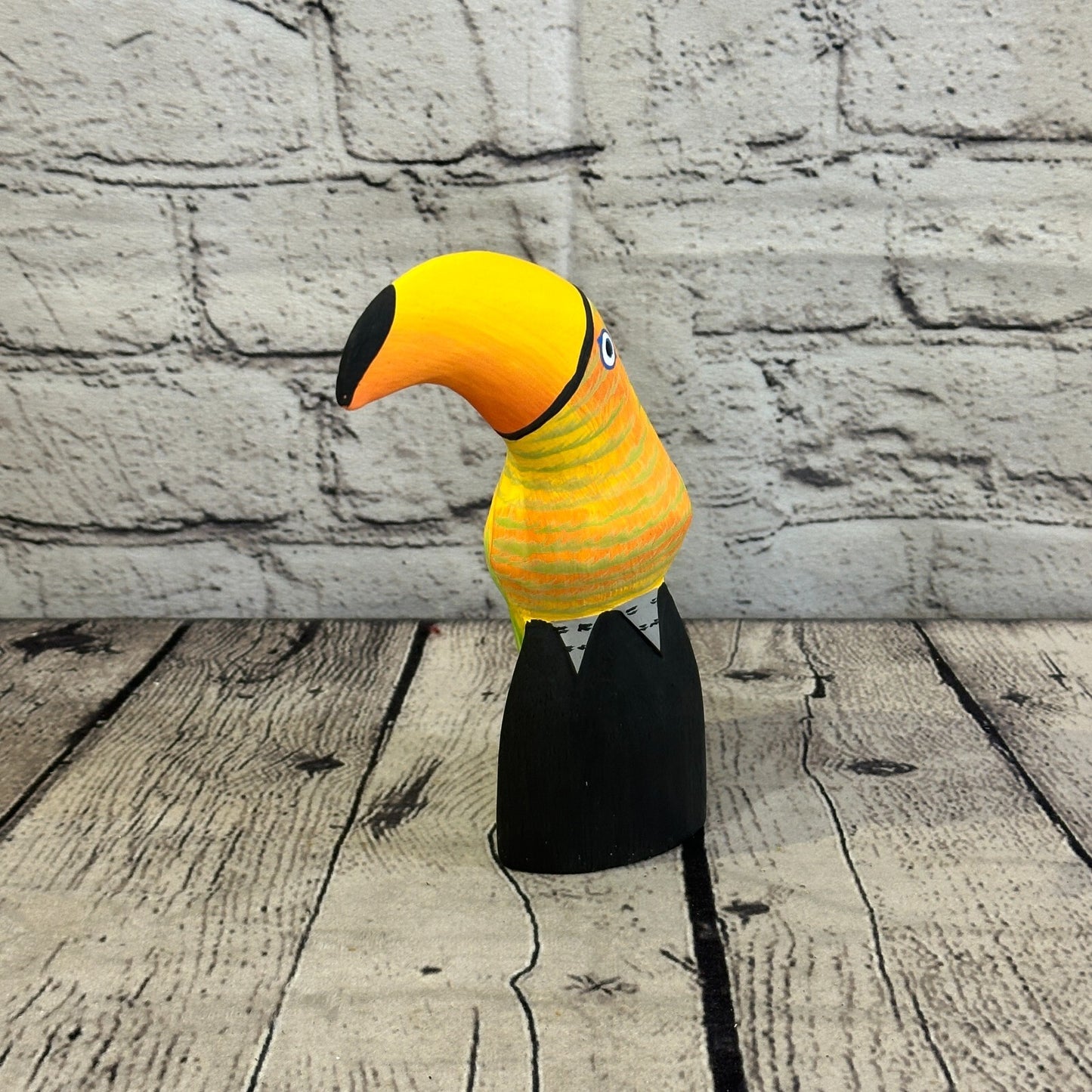 15cm Yellow Toucan Bird Ornament Statue Fair Trade Hand Made Carved Wood