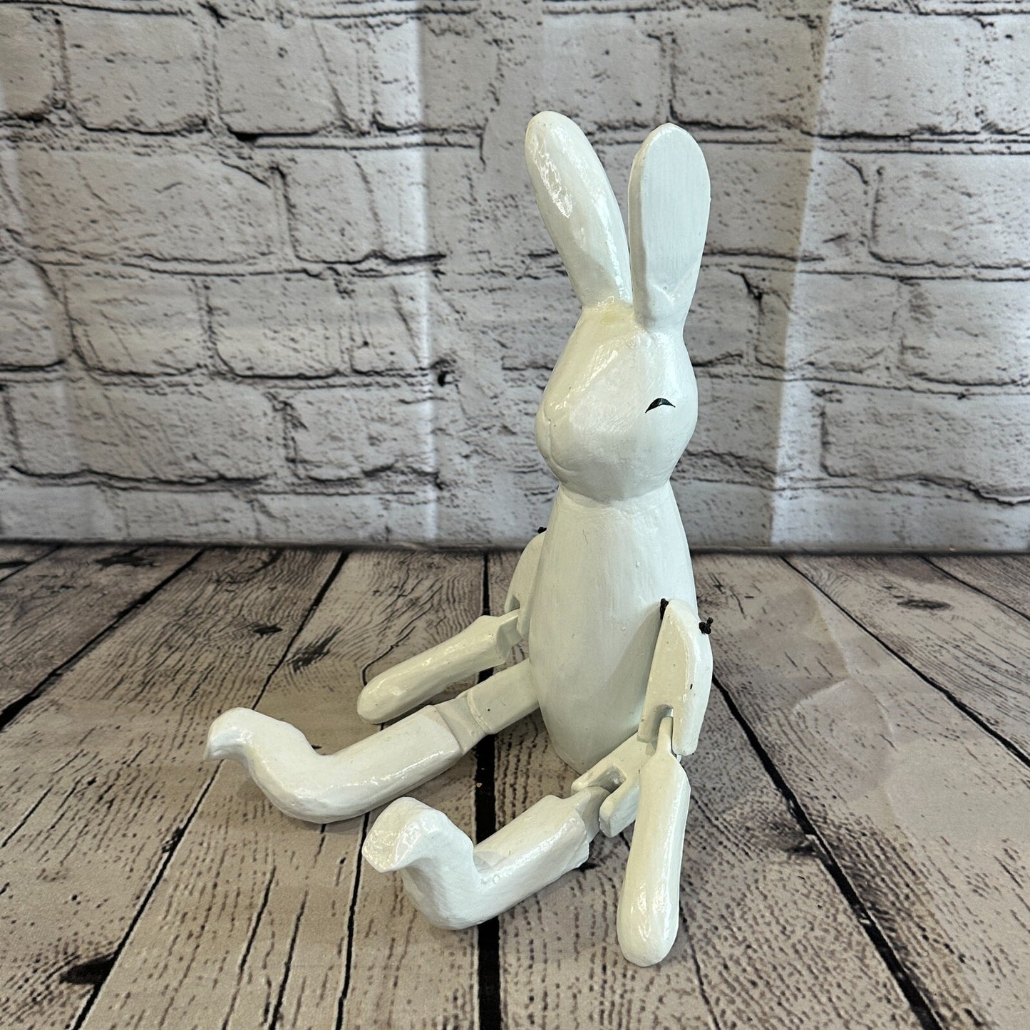 20cm White Rabbit Sitting Animal, Wooden Shelf Ornament Handmade & Fairtrade