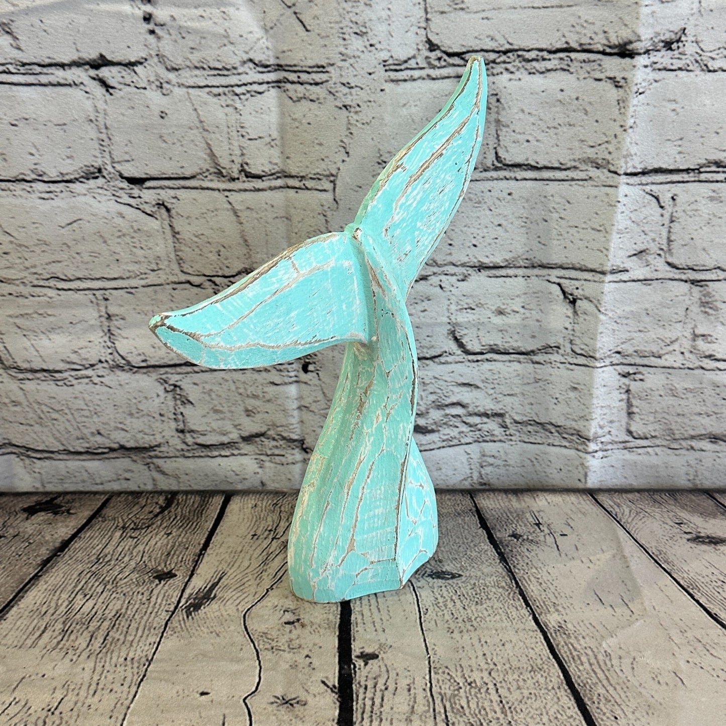 25cm x 22cm Whale Tail Green Fish Wood Coastal Ocean Bathroom Decoration