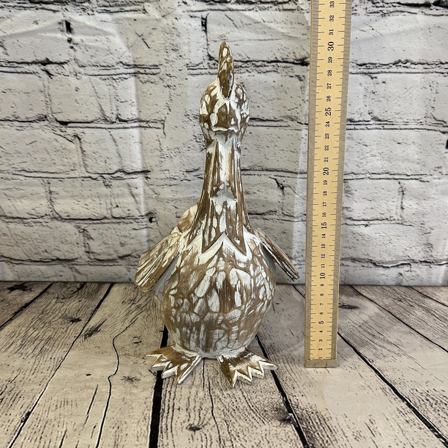 30cm x 15cm Brown Shabby Wooden Rooster Cockerel Retro Collectable Hand Carved