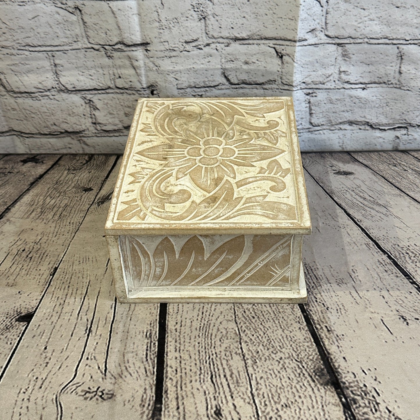 White Flower MDF Box Lotus 22cm x 18cm x 8cm Wooden Box Trinket Handmade