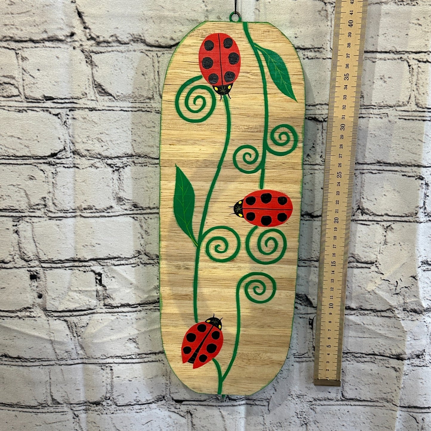 40cm Red Green Ladybird Wind Spinner Wooden Spiral Mobile Garden Ornament
