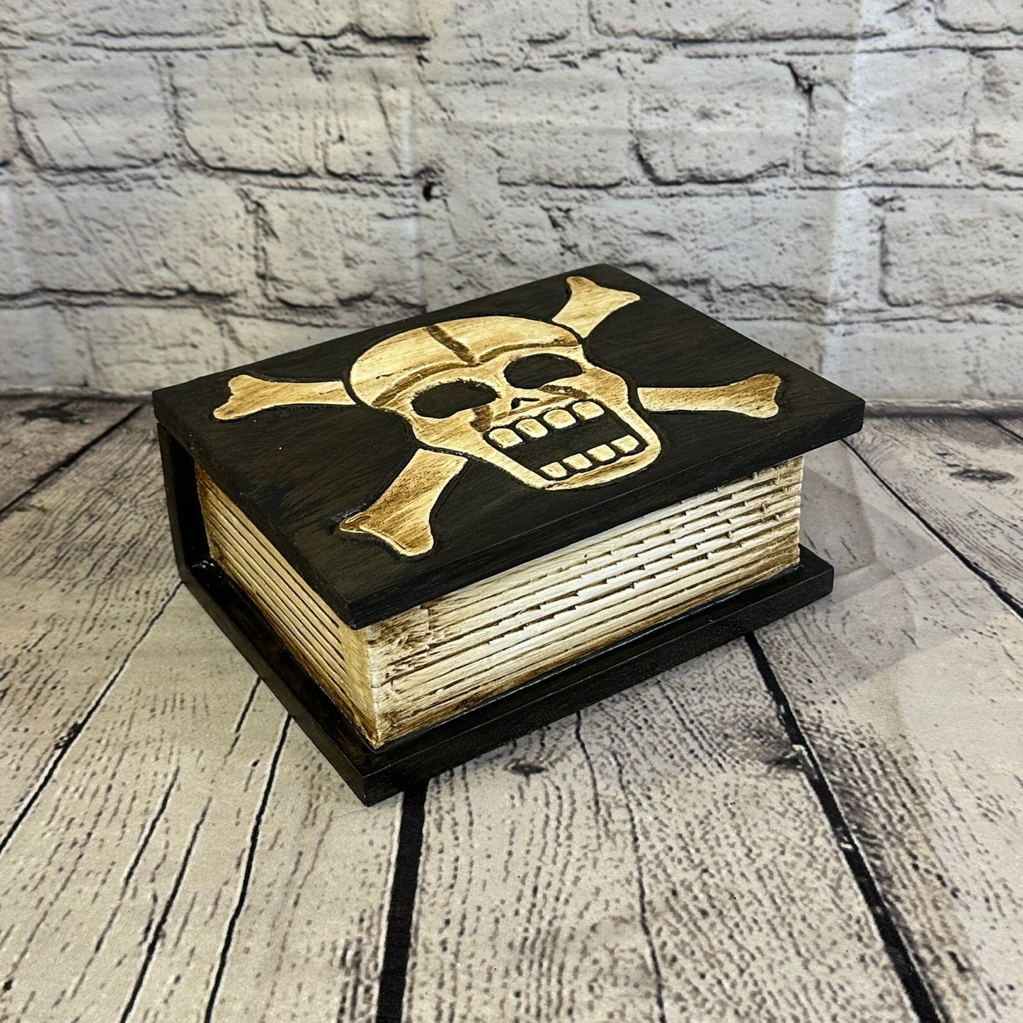 18cm x 12cm Book Wooden Gothic Skeleton Skull Coffin Jewellery Trinket Box