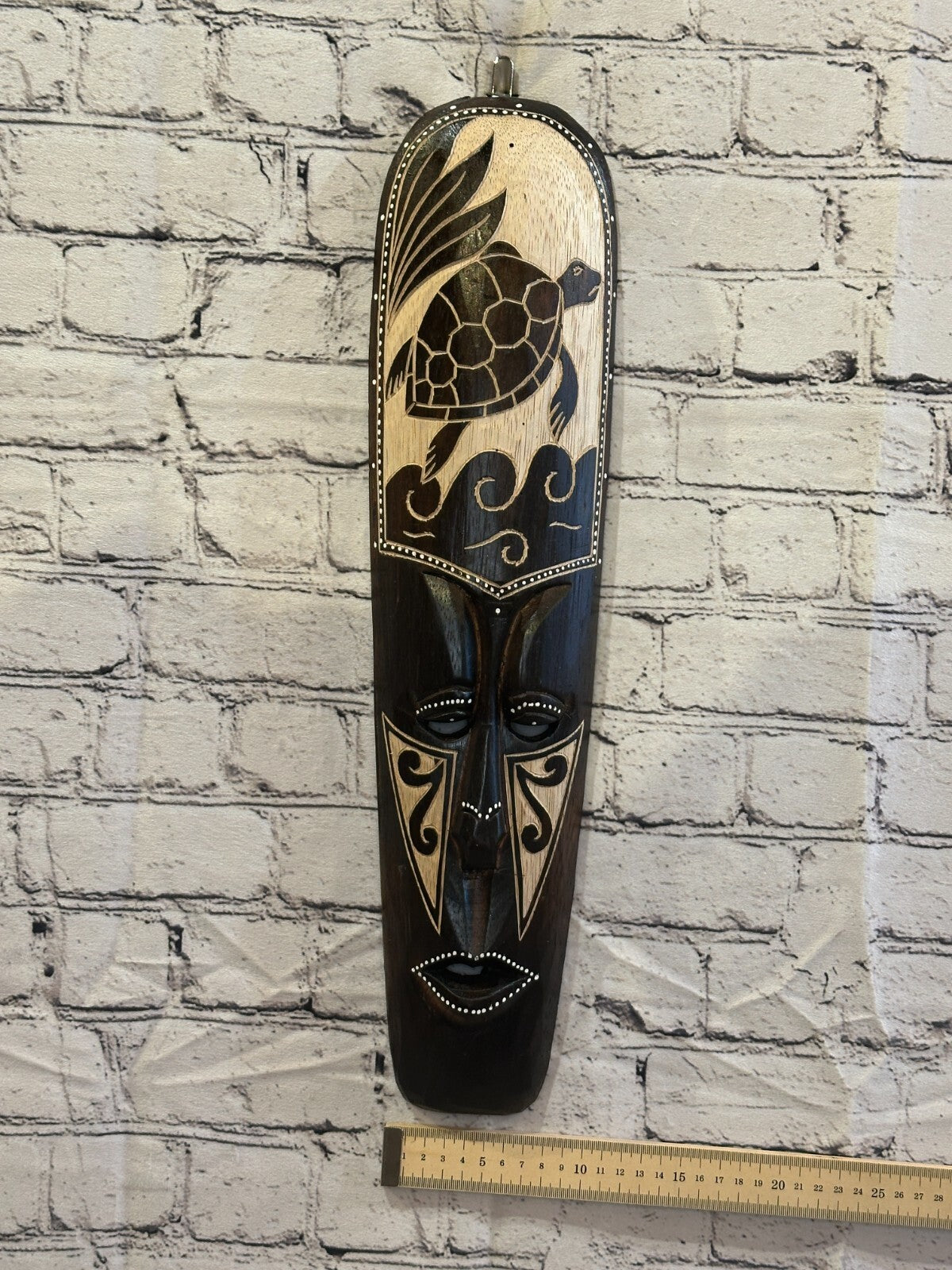 50cm Turtle Mask Carved Wooden Brown Work Painted Ethnic Tribal Tiki Wall Art