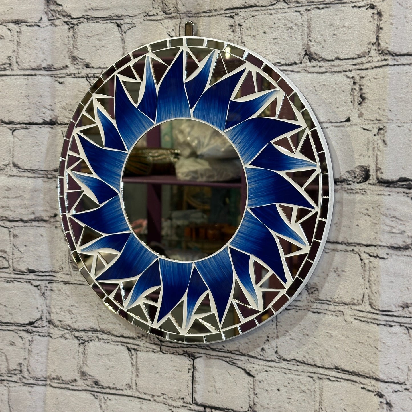 Dark Blue Flame Sun Mosaic Tile Wall Mirror 30cm x 30cm 12 Inches Handmade New