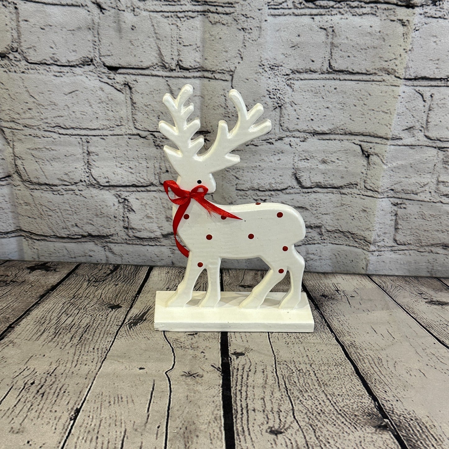 22cm x 14cm White Handcrafted Wood Reindeer Xmas Christmas Ornament Antlers