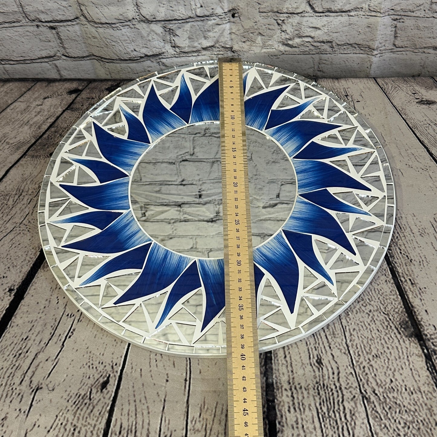 Dark Blue Flame Sun Mosaic Tile Wall Mirror 40cm x 40cm 16 Inches Handmade New