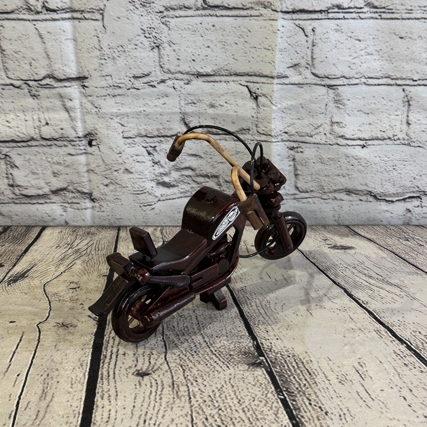 20cm Small Dark Wood Motorbike Motorcycle Model Wooden Ornament Decorative Bike