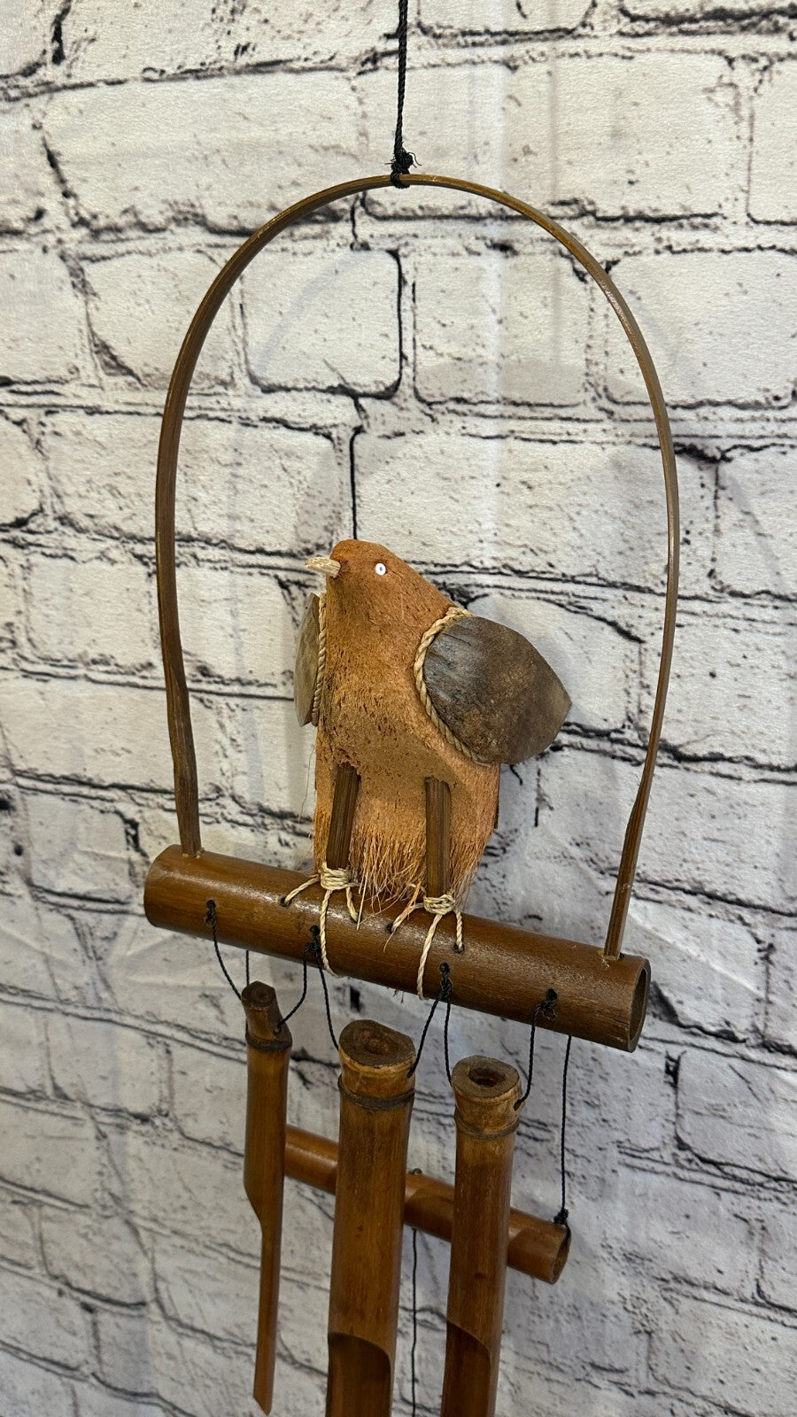 Bird On Bar With Chimes Bamboo Windchime 60cm Garden Gift Summer Handmade Chimes