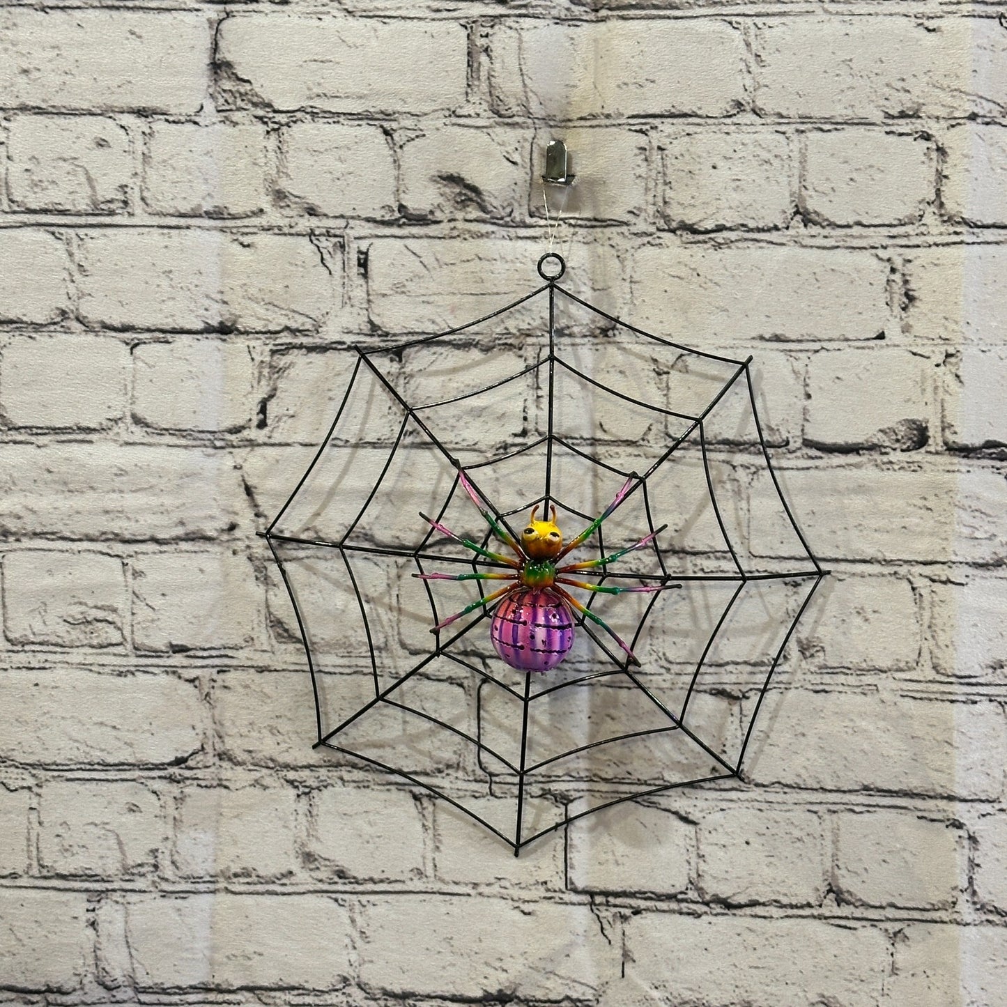 30cm x 30cm Pink Spider On Web Bug Metal Tin Wall Hanging Ornament Statue