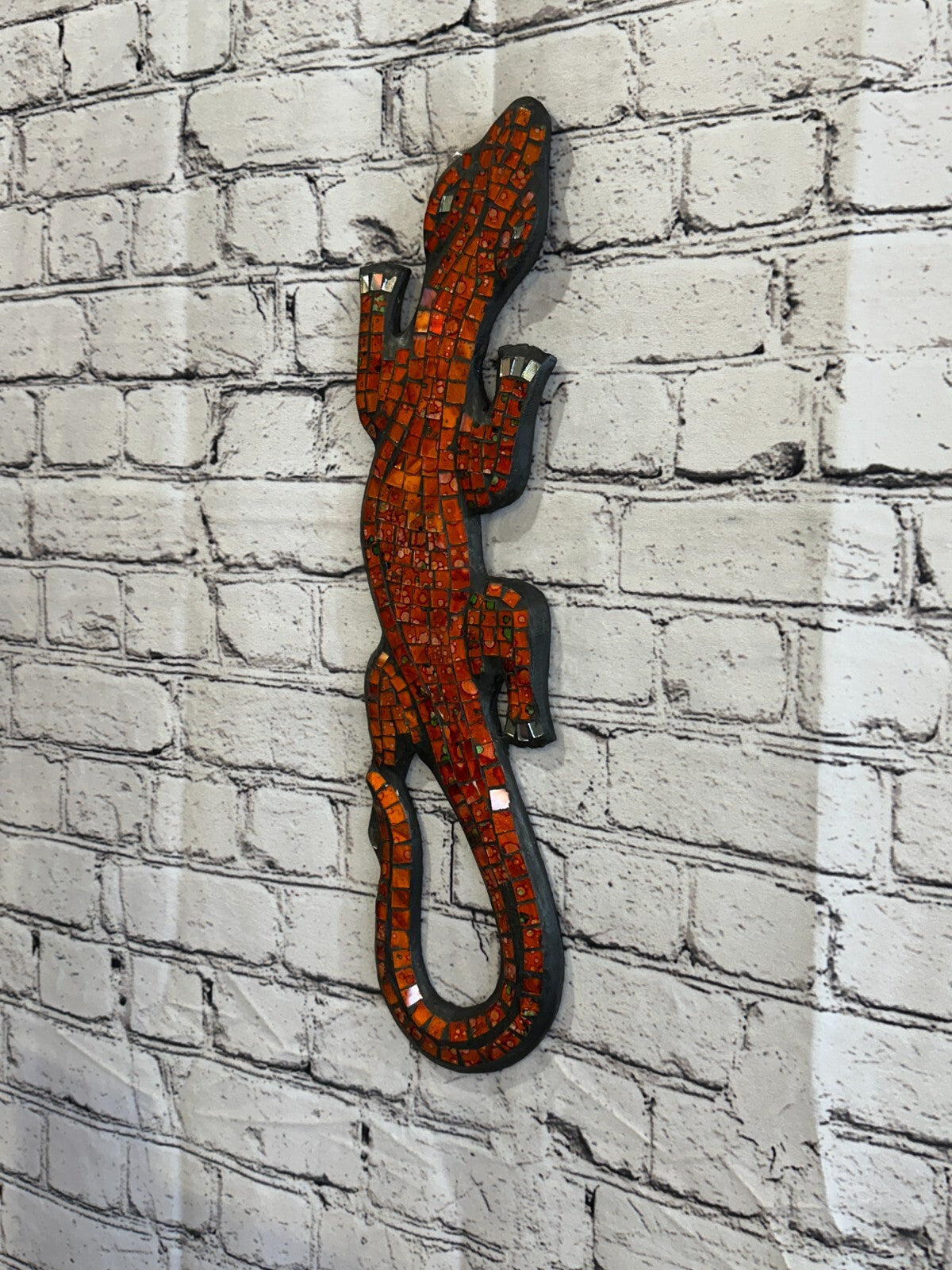 50cm Gecko Burnt Orange Mosaic Wall Hanging Wooden Ornaments Wood Carving