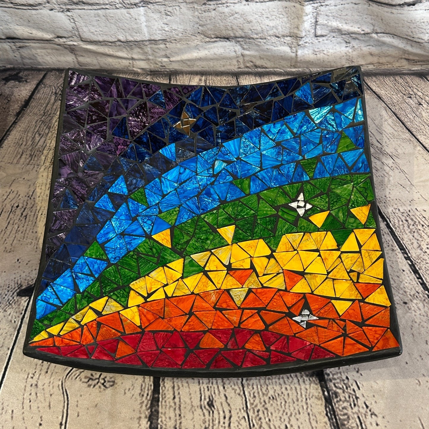 30cm Rainbow Star Square Mosaic Handmade Ceramic Glass Tile Bowl Fruit