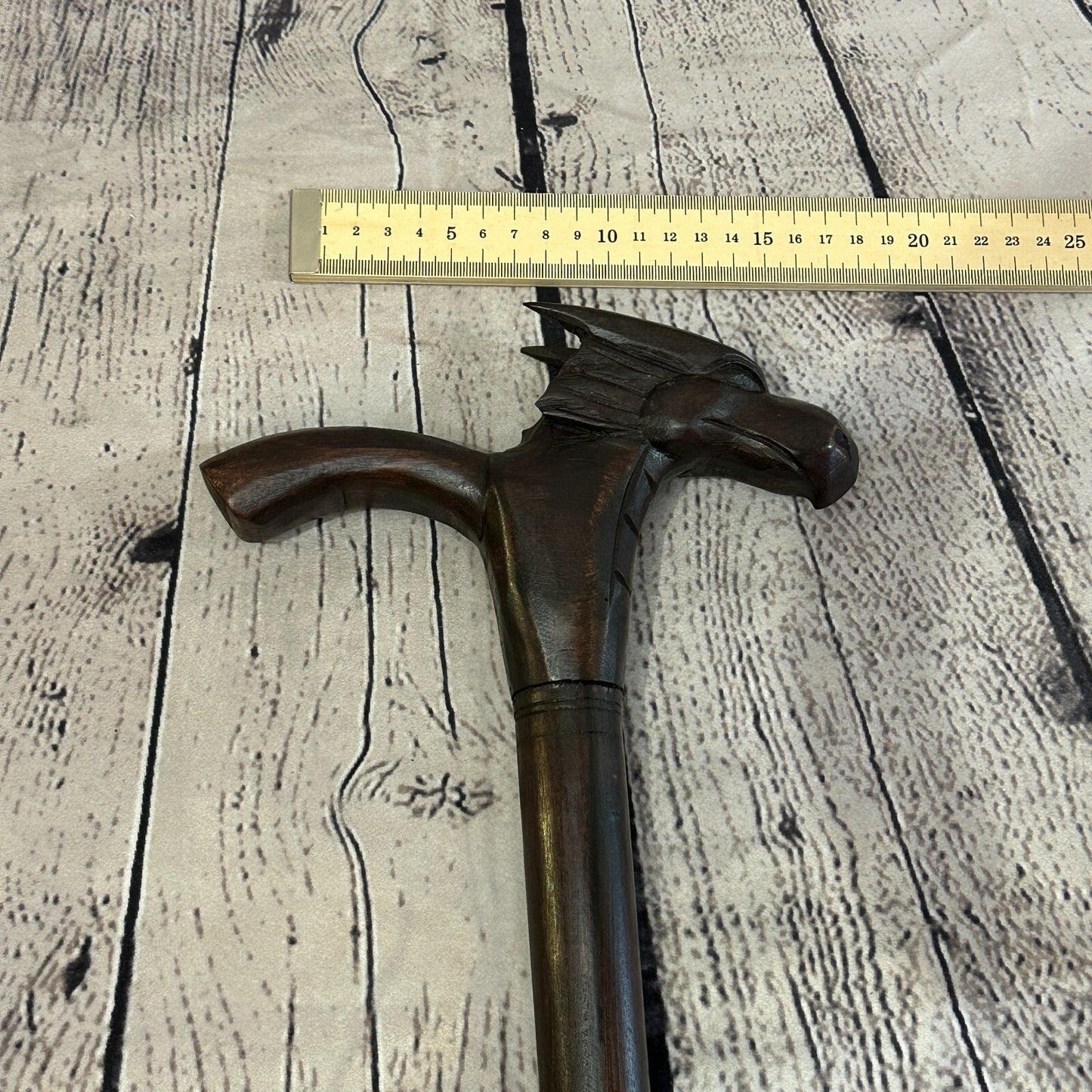 Dragon Head 90cm Tribal African Walking Stick Cane Hand Carved Dark Wood