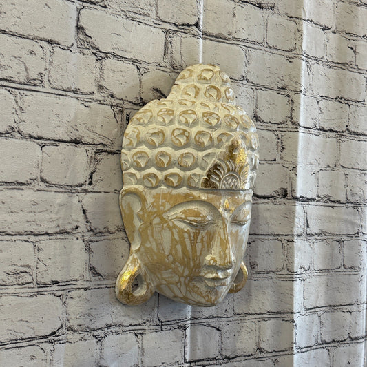 30cm x 20cm Light Brown Buddha Head Mask Wooden Hanging Statue Figurine Ornament