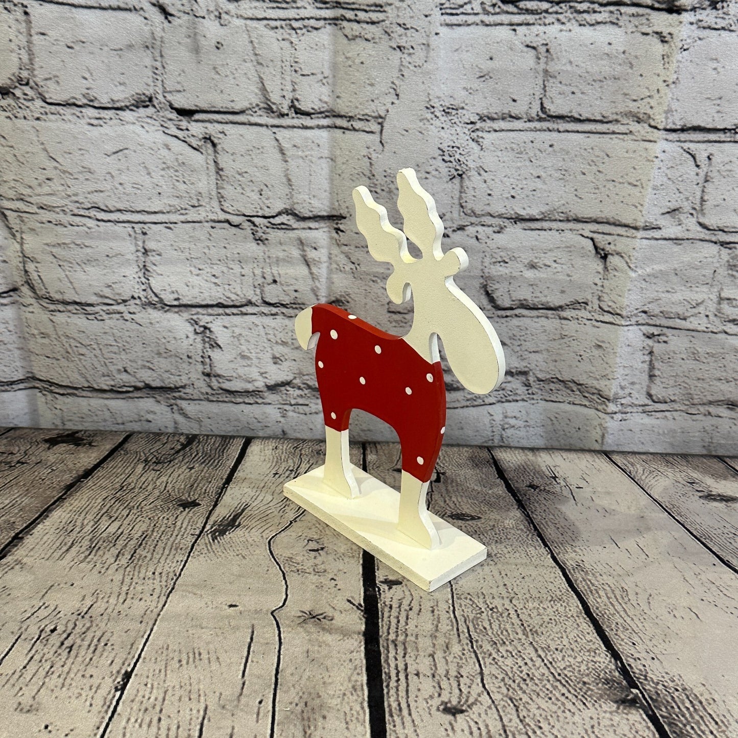 22cm x 14cm Red Handcrafted Wood Reindeer Xmas Christmas Ornament Antlers
