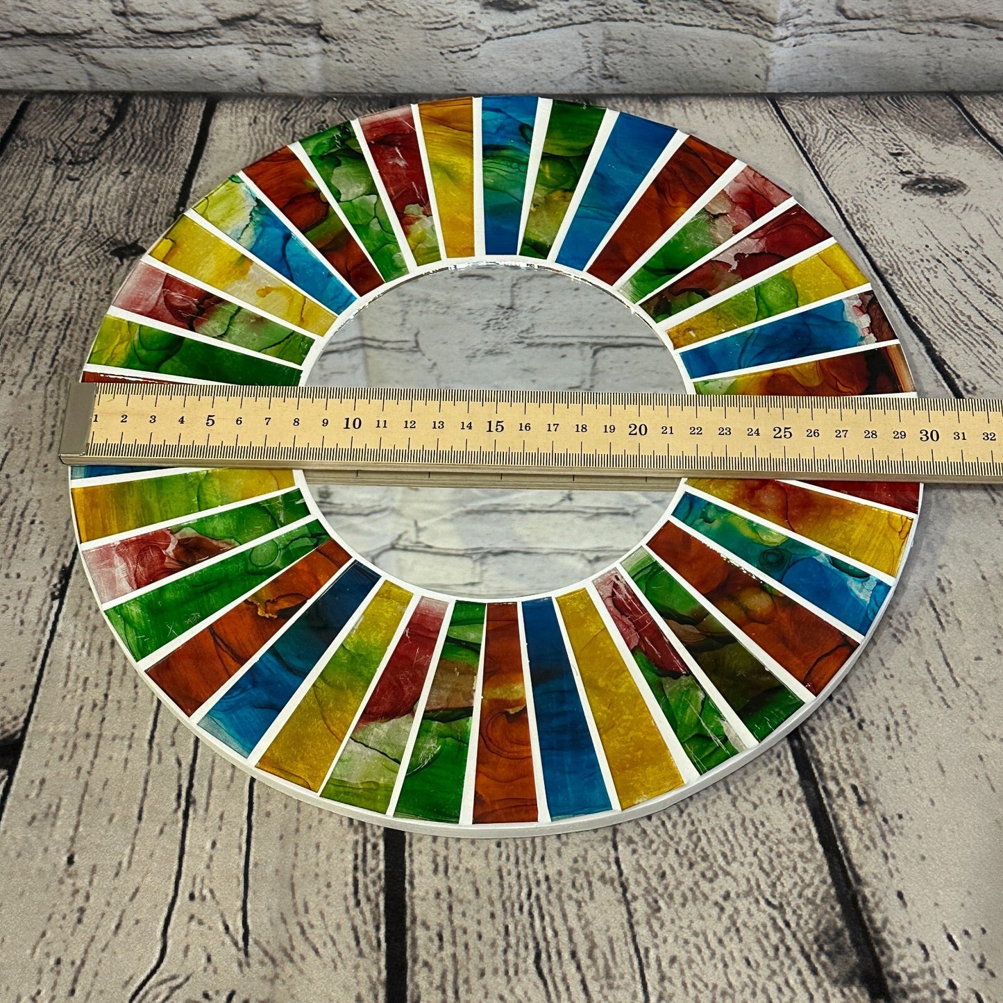 Rainbow White Line Mosaic Tile Wall Mirror 30cm x 30cm 12 Inches Handmade New