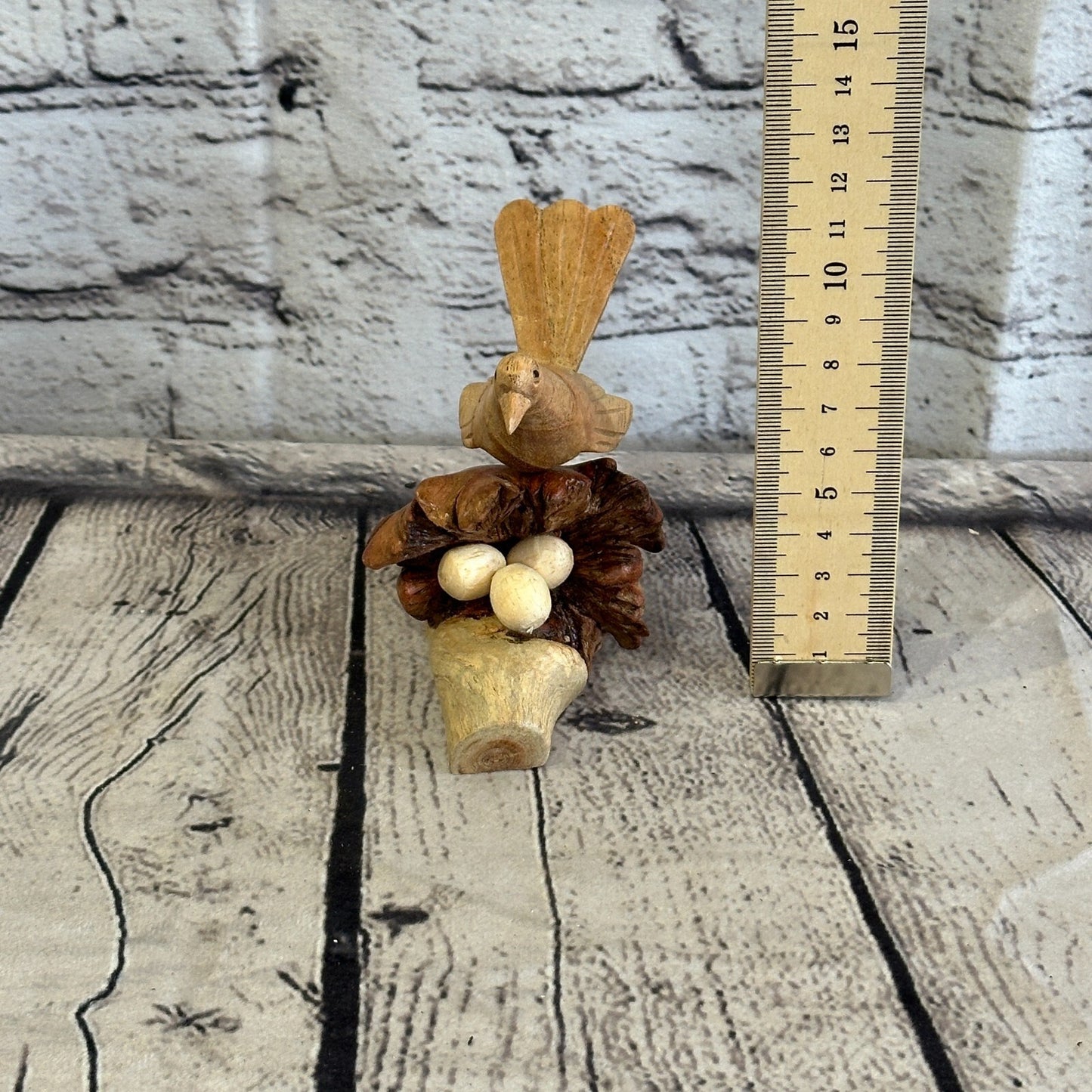 10cm Single Bird Nest Mushroom Parasite Ornament Natural Carving Fairtrade Wood