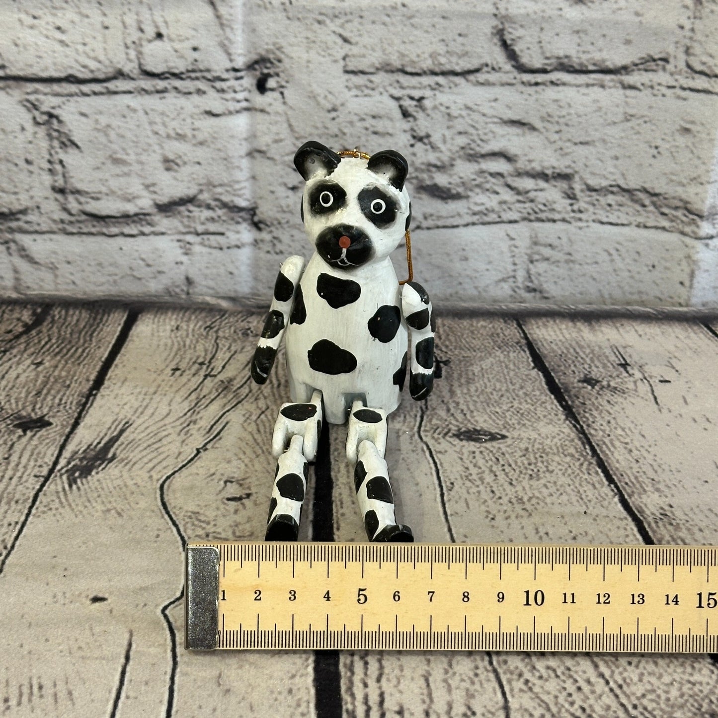 10cm Dotted Panda Sitting Animal, Wooden Shelf Ornament Handmade and Fairtrade