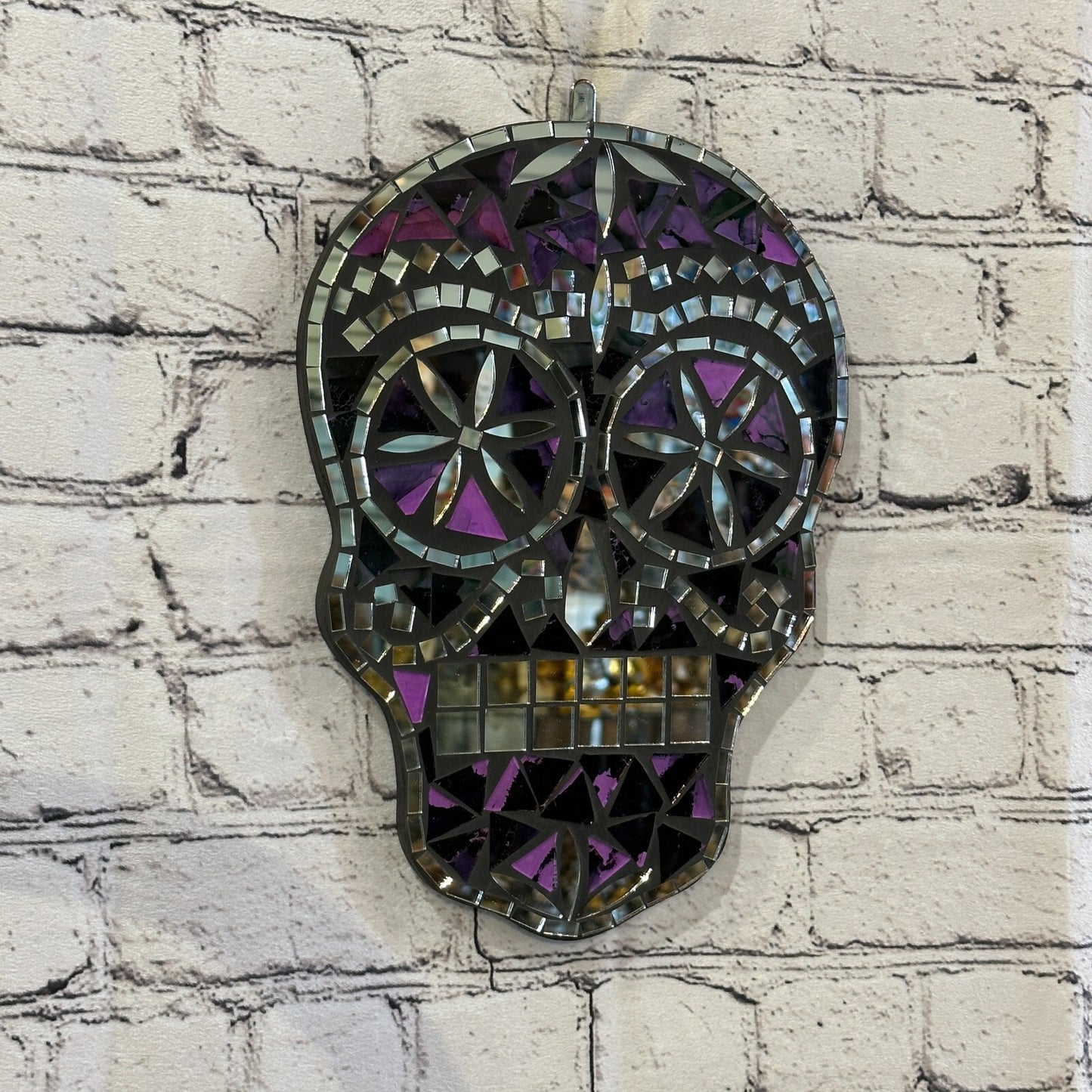 Purple Skull Mosaic Tile Wall Mirror 30cm x 20cm 12 Inches Handmade New