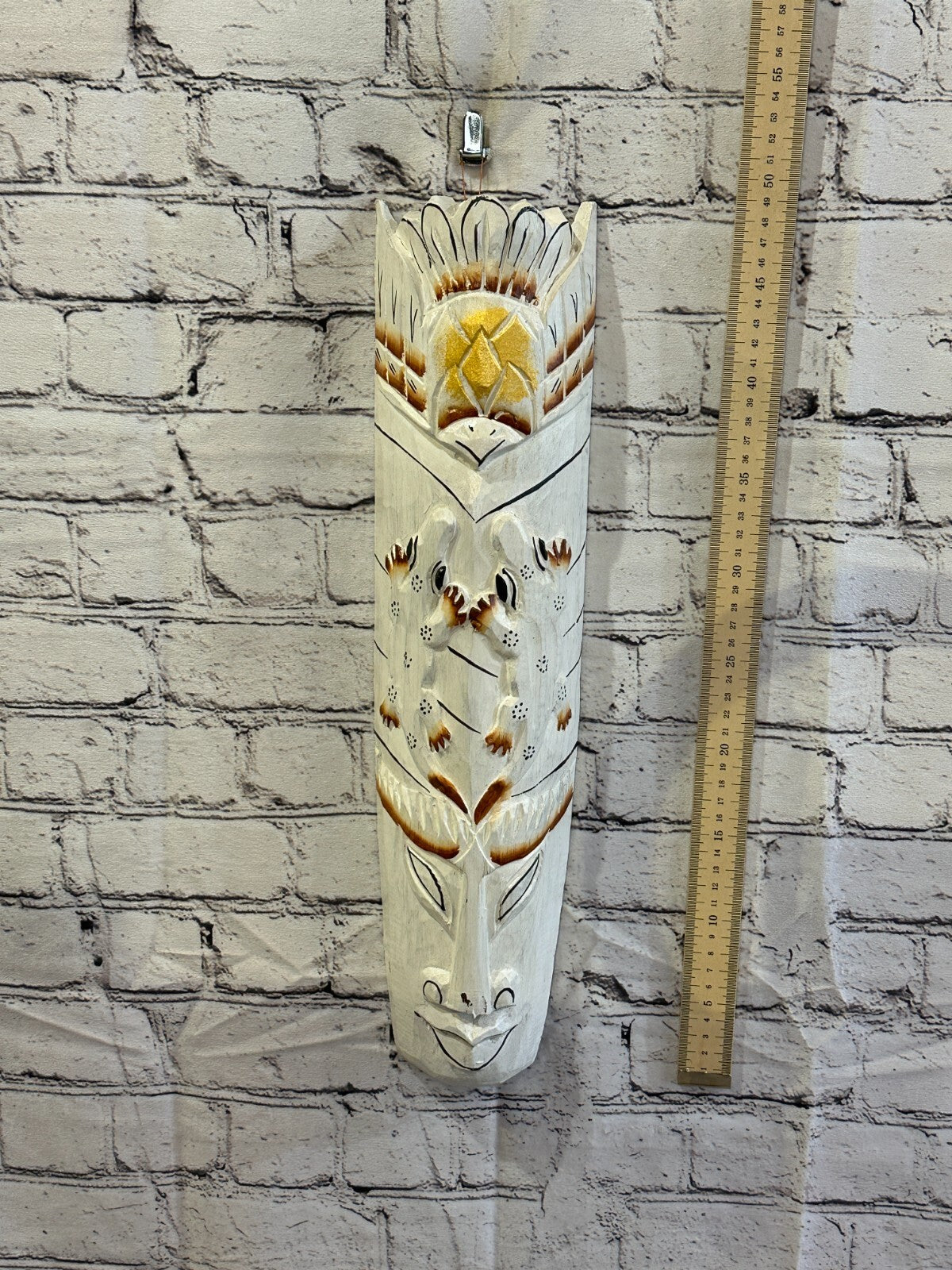 50cm White Gecko Hand Carved Fair Trade Wooden Animal Wall Art Hang Mask