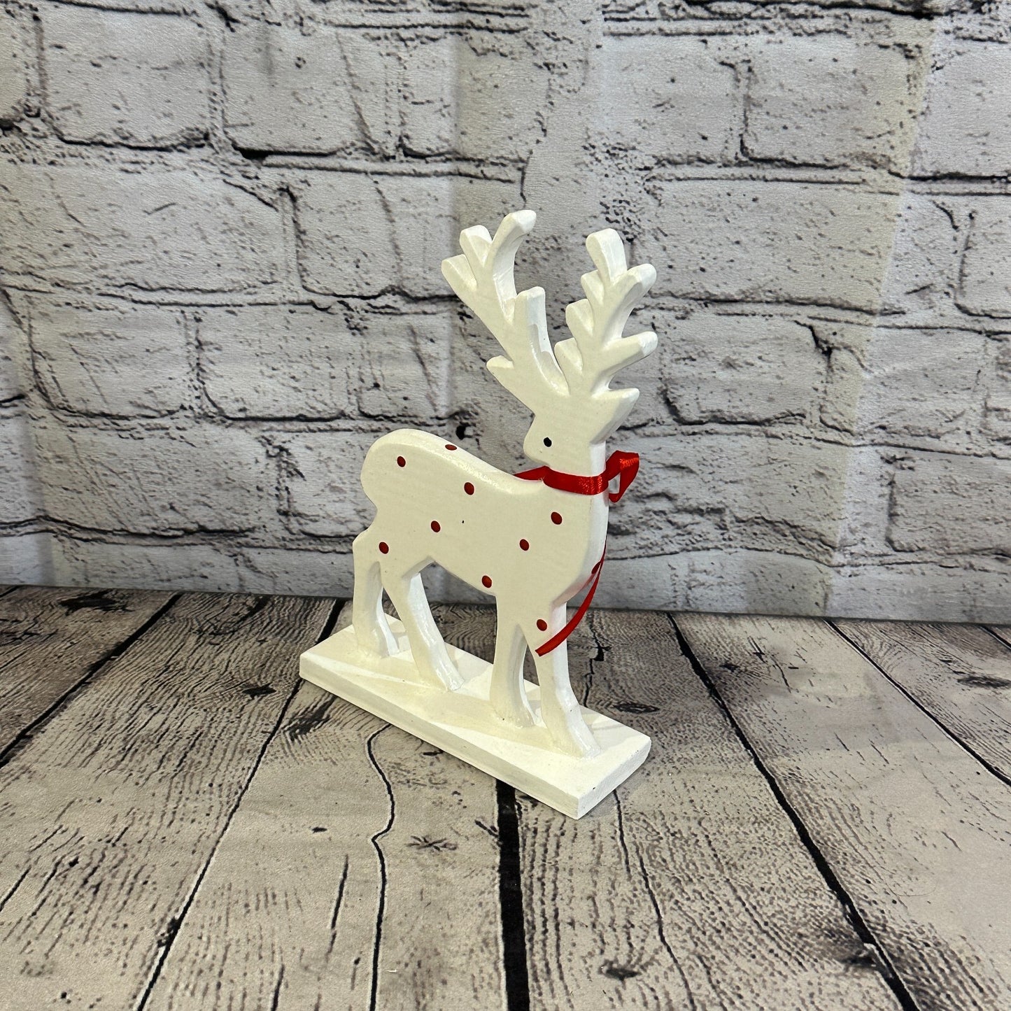22cm x 14cm White Handcrafted Wood Reindeer Xmas Christmas Ornament Antlers