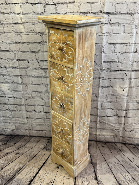 100cm x 25cm Cream 5 Draw Wooden Side Cabinet Living Hallway Storage Furniture