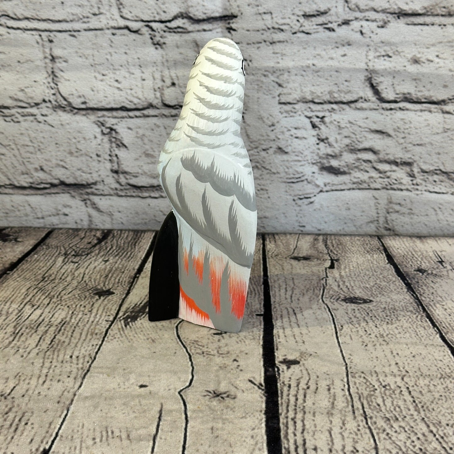 15cm Grey Parrot Bird Ornament Statue Fair Trade Hand Made Carved Wood
