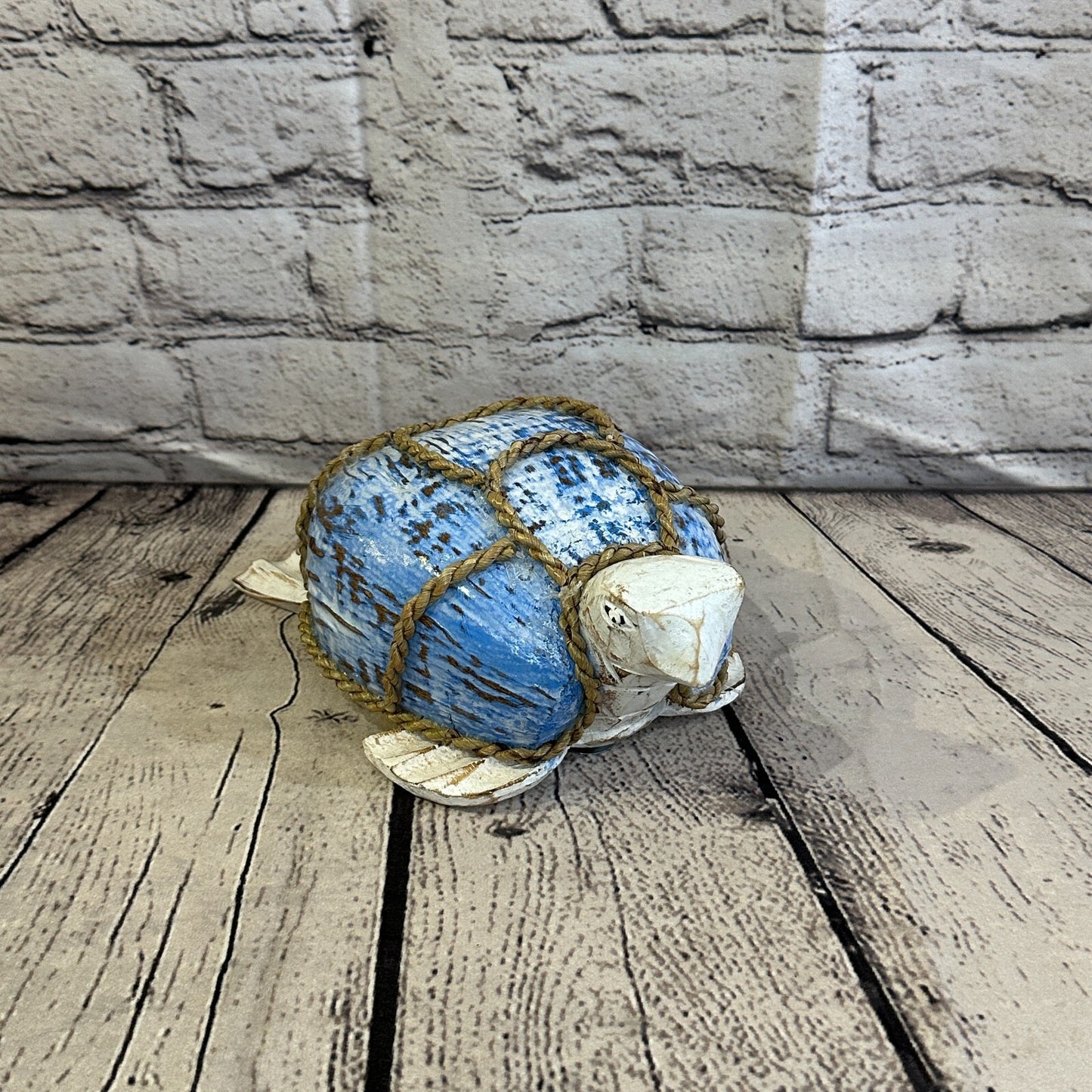 White Blue Folk Art Hand Painted Turtle Coconut Shell Ornaments Hanging Decor