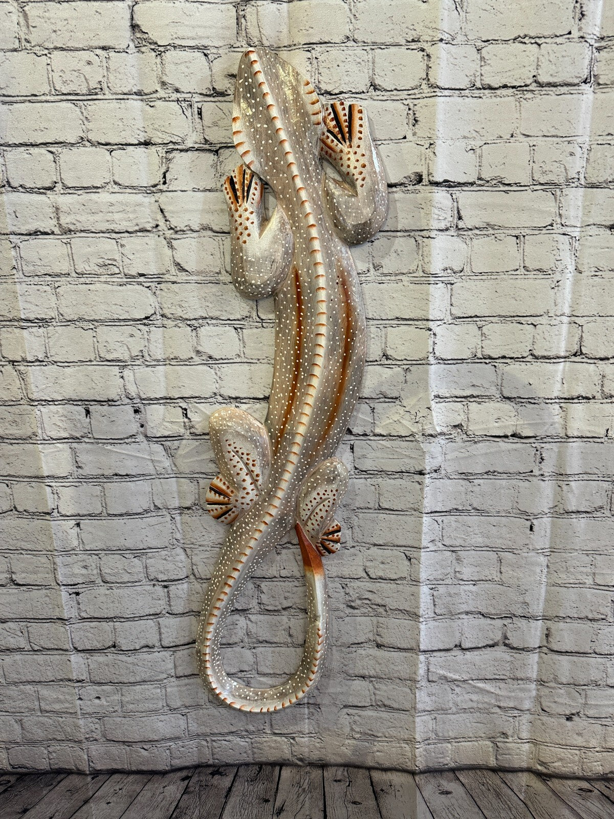 100cm Gecko Lizard Grey Wood Wall Hanging Wooden Ornaments Wood Carving