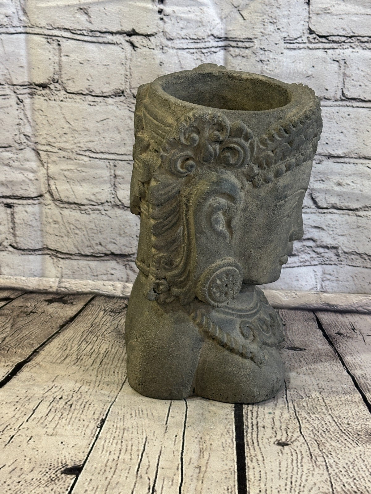 Thai Buddha Head Stone Garden Pot 25cm x 15cm Ornament Indoor Statue Hindu