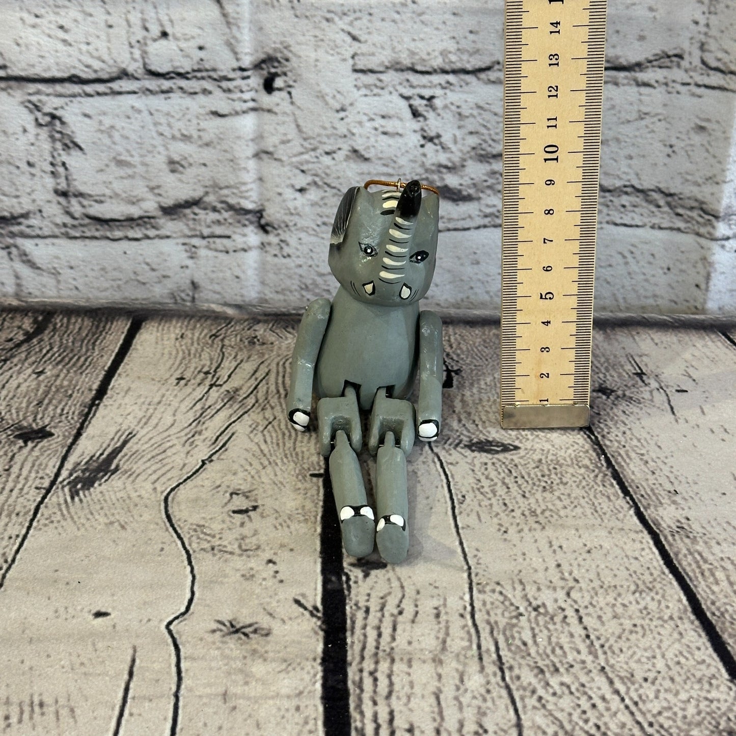 10cm Elephant Sitting Animal, Wooden Shelf Ornament Handmade and Fairtrade
