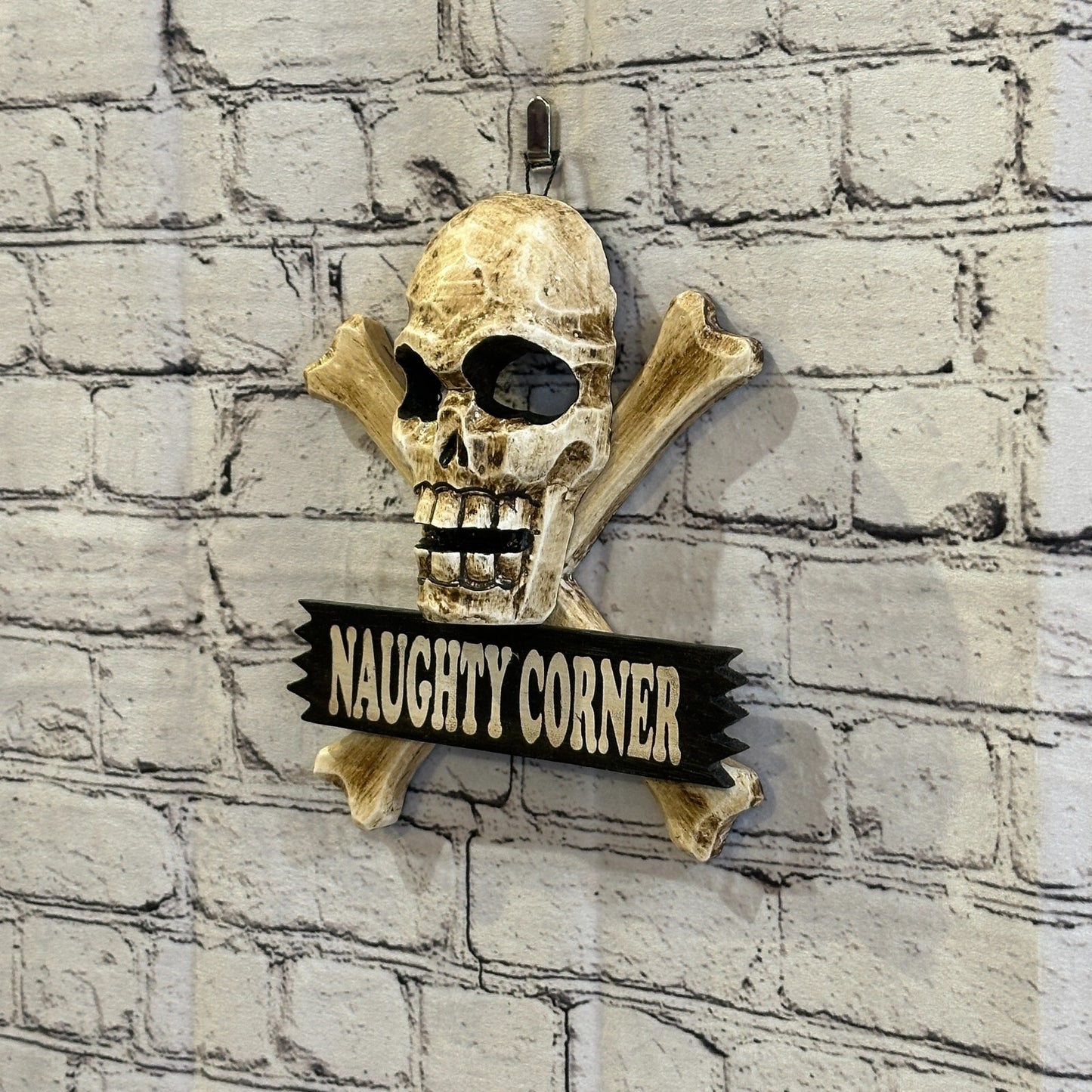 Skull & Crossbones Naughty Corner Pirate Sign Door Plaque 20cm x 20cm Handmade
