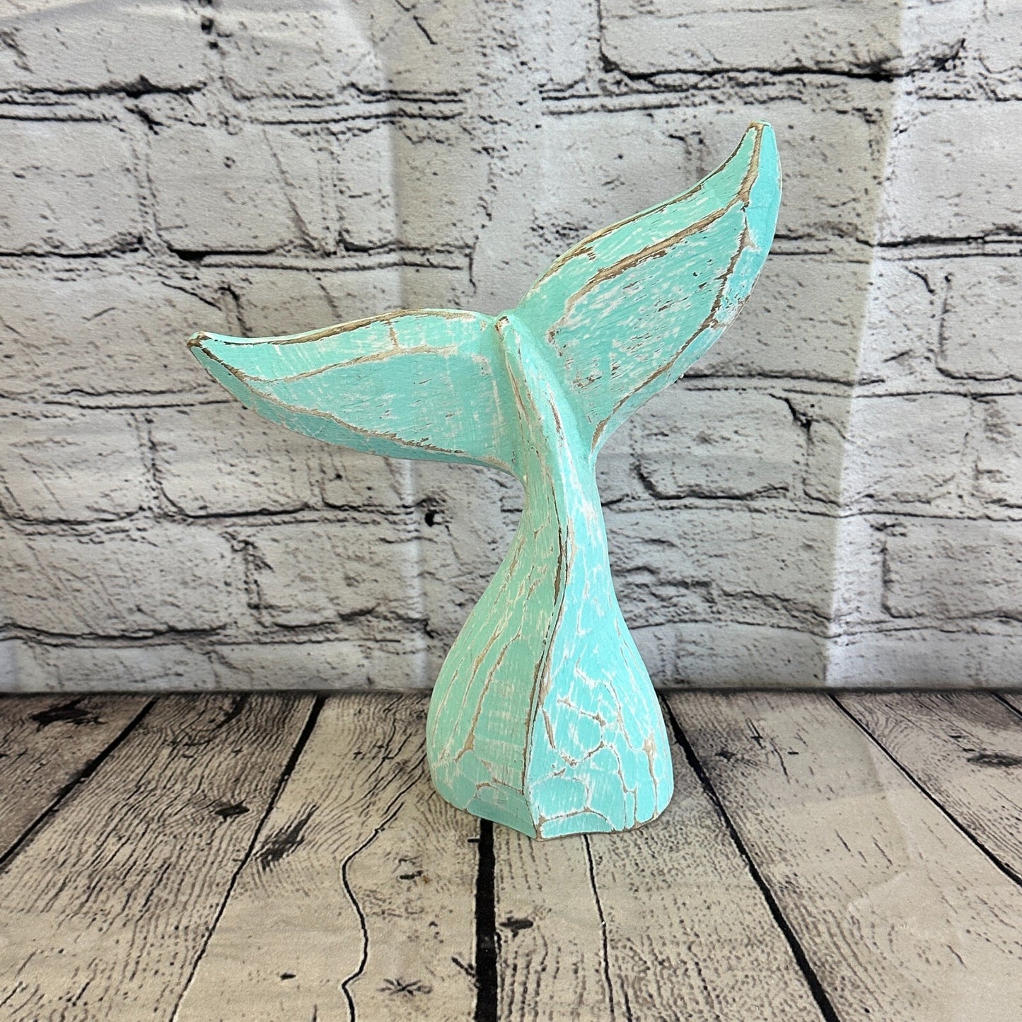 25cm x 22cm Whale Tail Green Fish Wood Coastal Ocean Bathroom Decoration