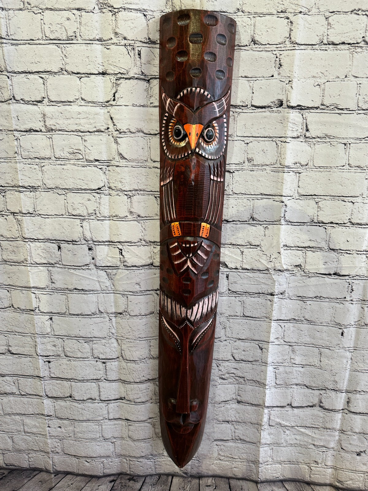 100cm Brown Owl Hand Carved Fair Trade Wooden Animal Wall Art Wall Hang Mask