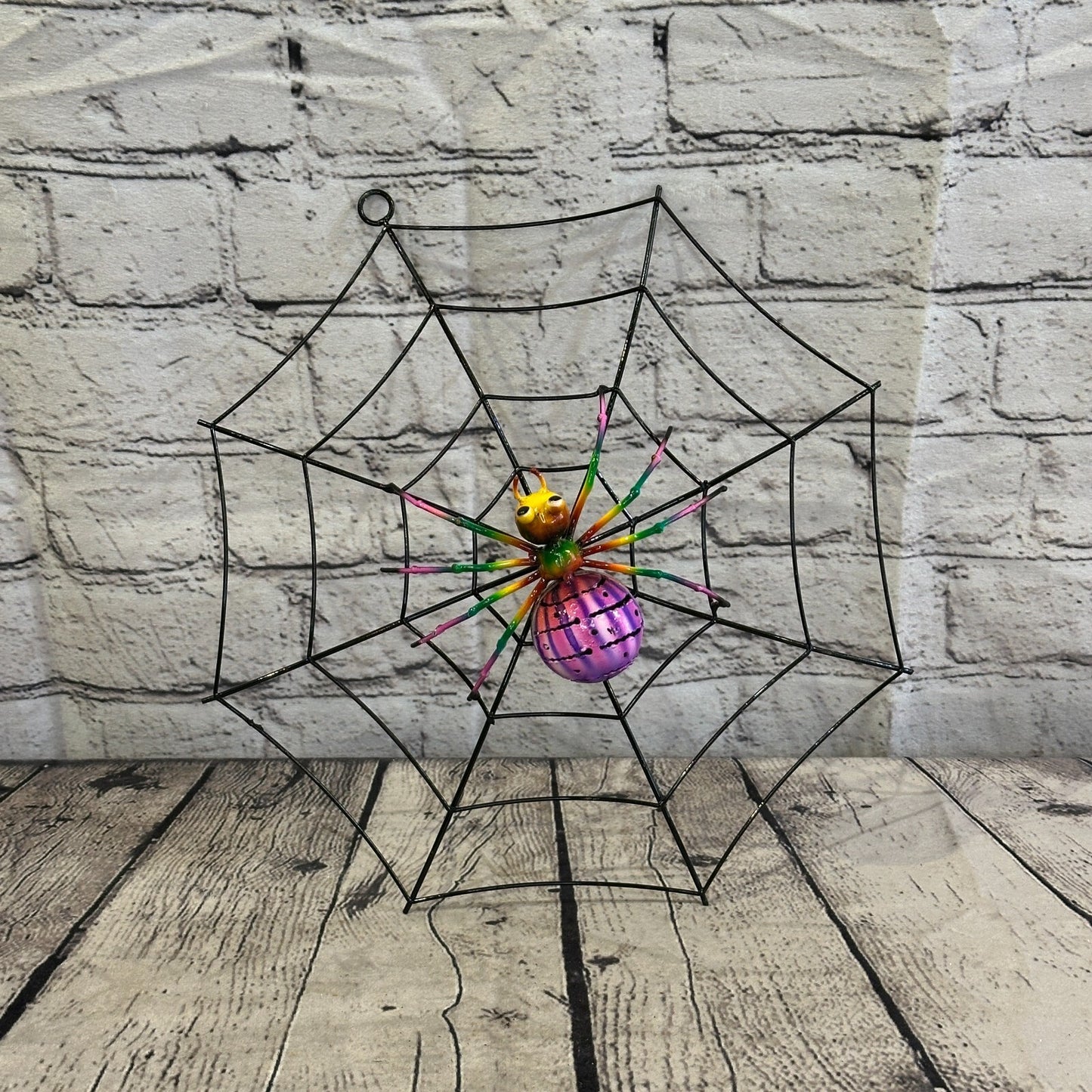 30cm x 30cm Pink Spider On Web Bug Metal Tin Wall Hanging Ornament Statue