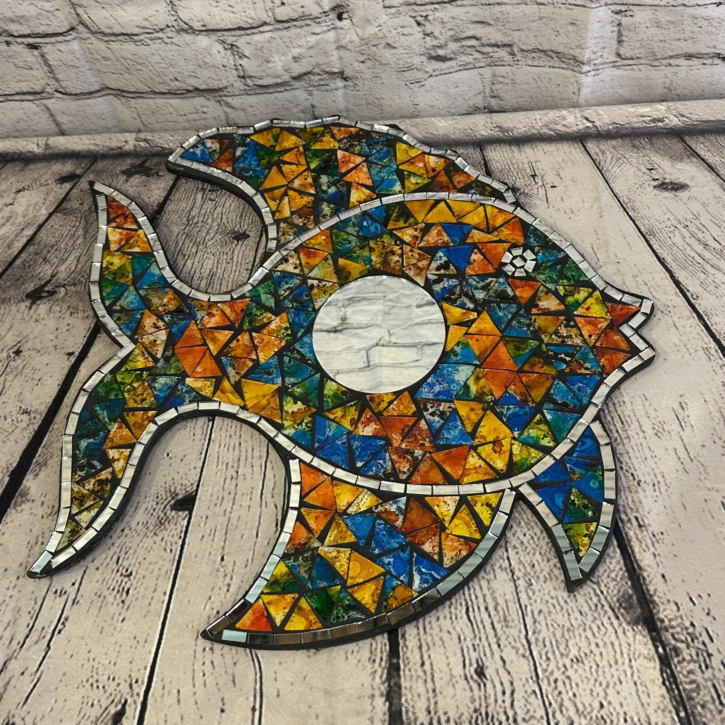 Rainbow Pastel Tropical Fish Mosaic Tile Wall Mirror 40cm x 35cm Handmade New