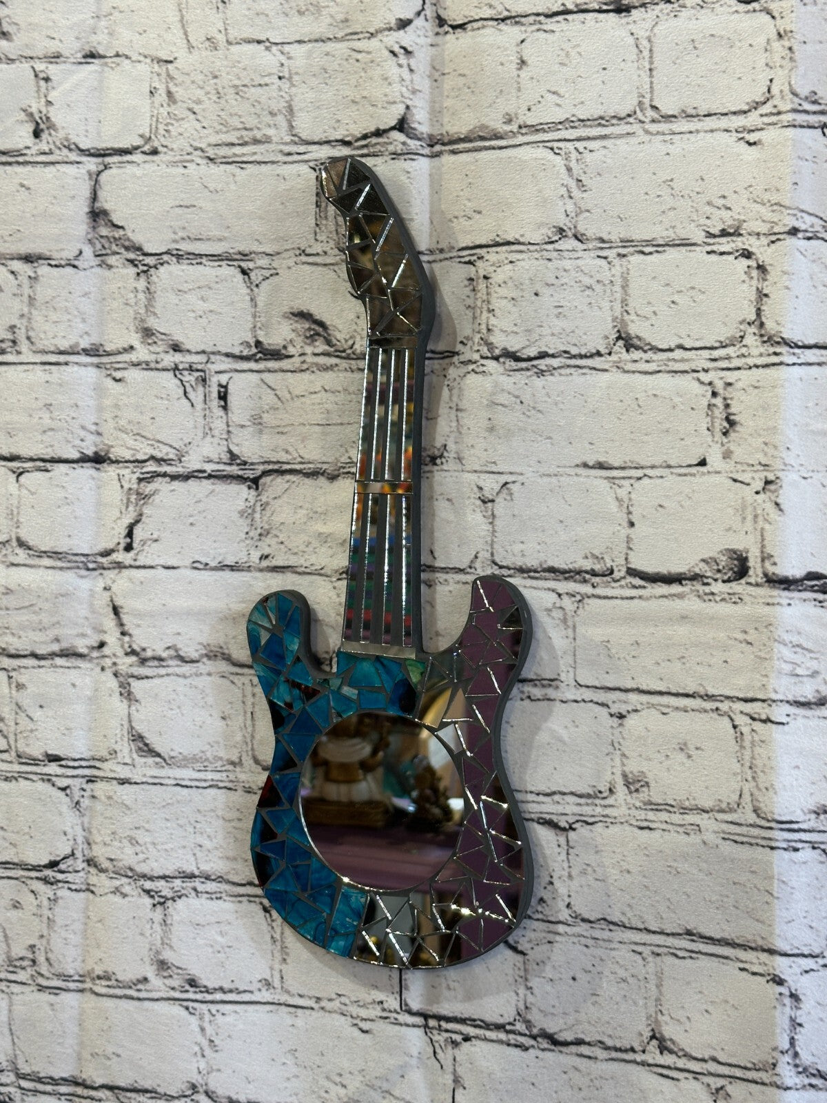 Blue Guitar Mosaic Tile Wall Mirror 40cm x 15cm 16 Inches Handmade New