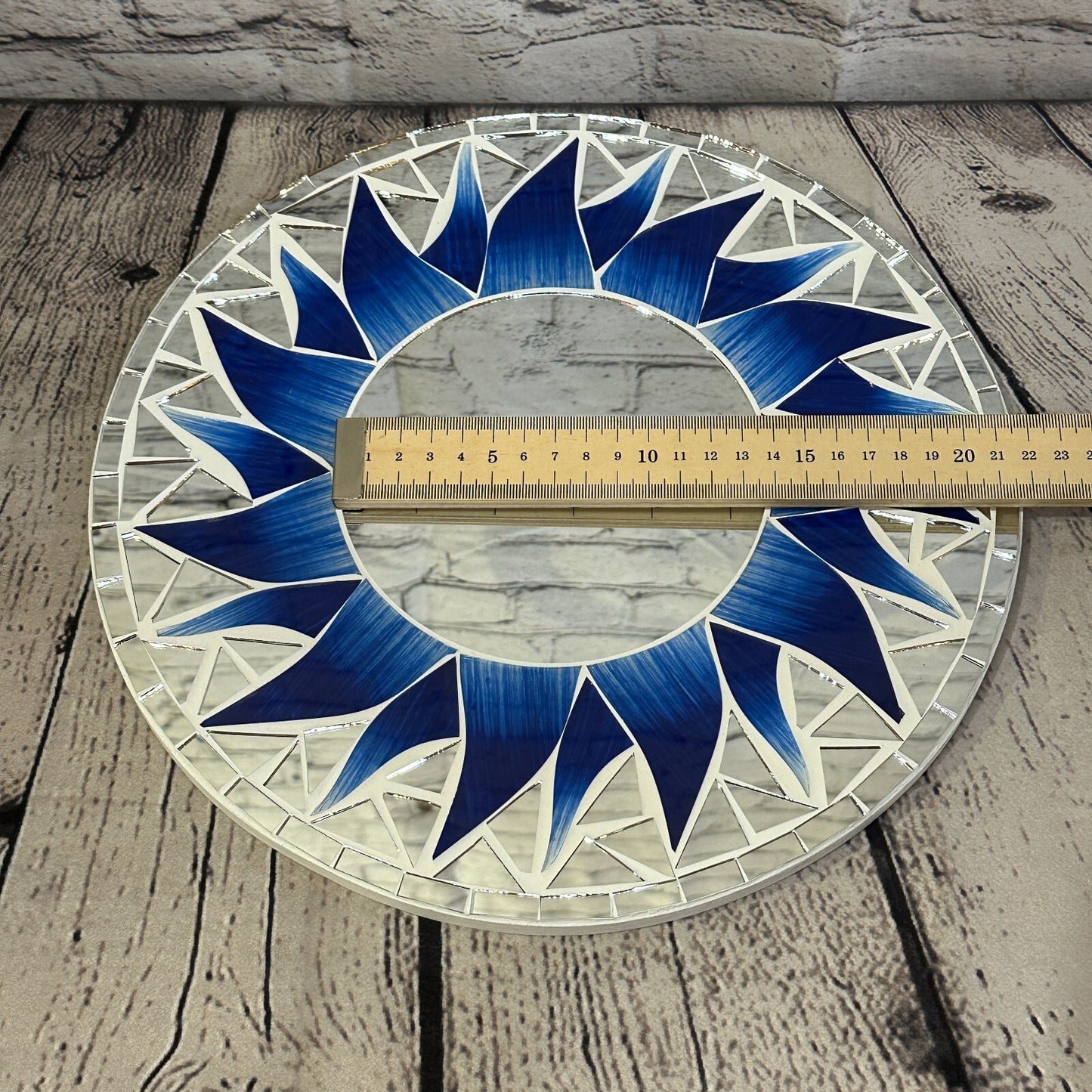Dark Blue Flame Sun Mosaic Tile Wall Mirror 30cm x 30cm 12 Inches Handmade New