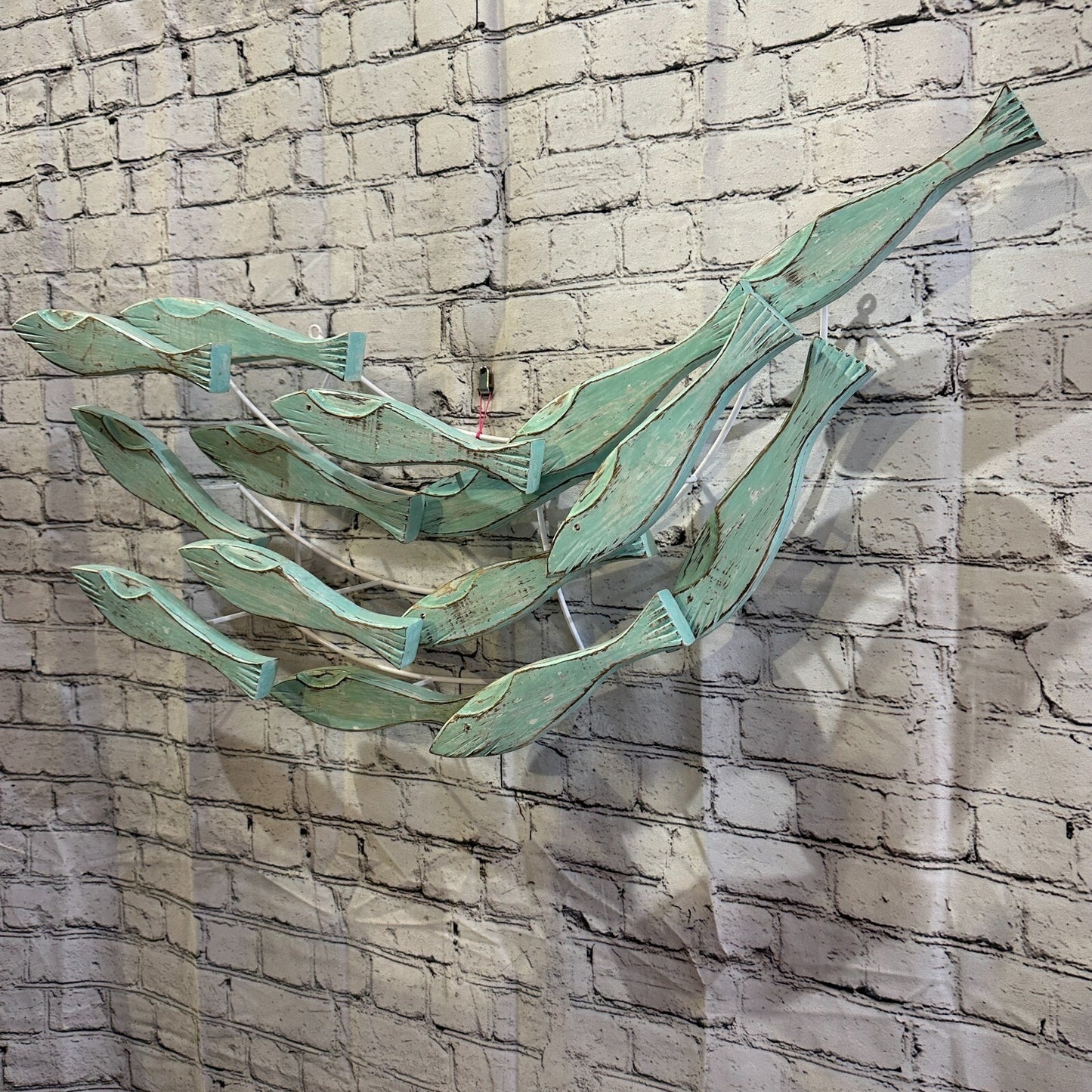 80cm Green Blue Shoal Of Fish On Wood   Fish Decoration Fish Shoal Sprats Fish