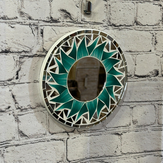 Green Flame Sun Mosaic Tile Wall Mirror 20cm x 20cm 8 Inches Handmade New
