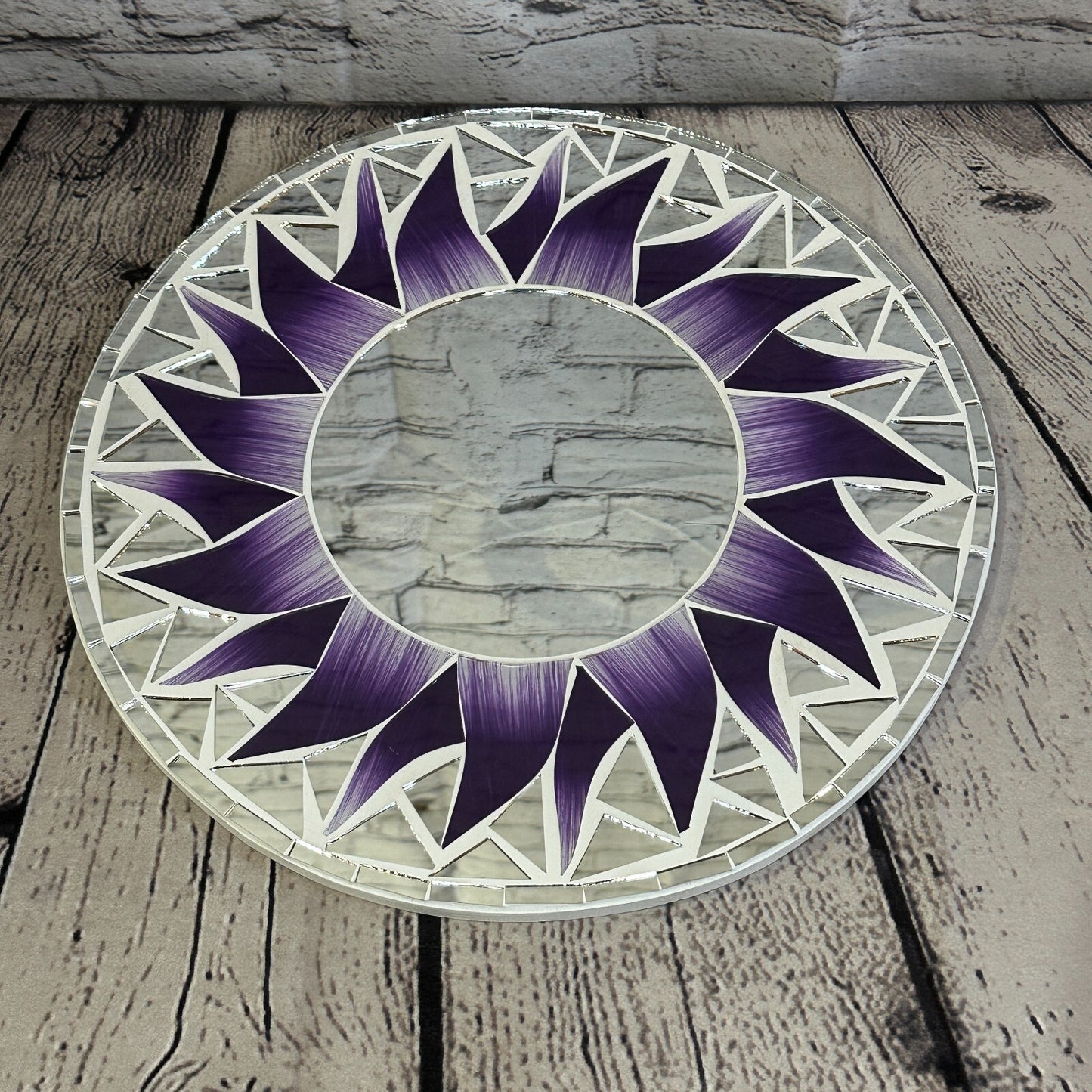 Purple Flame Sun Mosaic Tile Wall Mirror 30cm x 30cm 12 Inches Handmade New