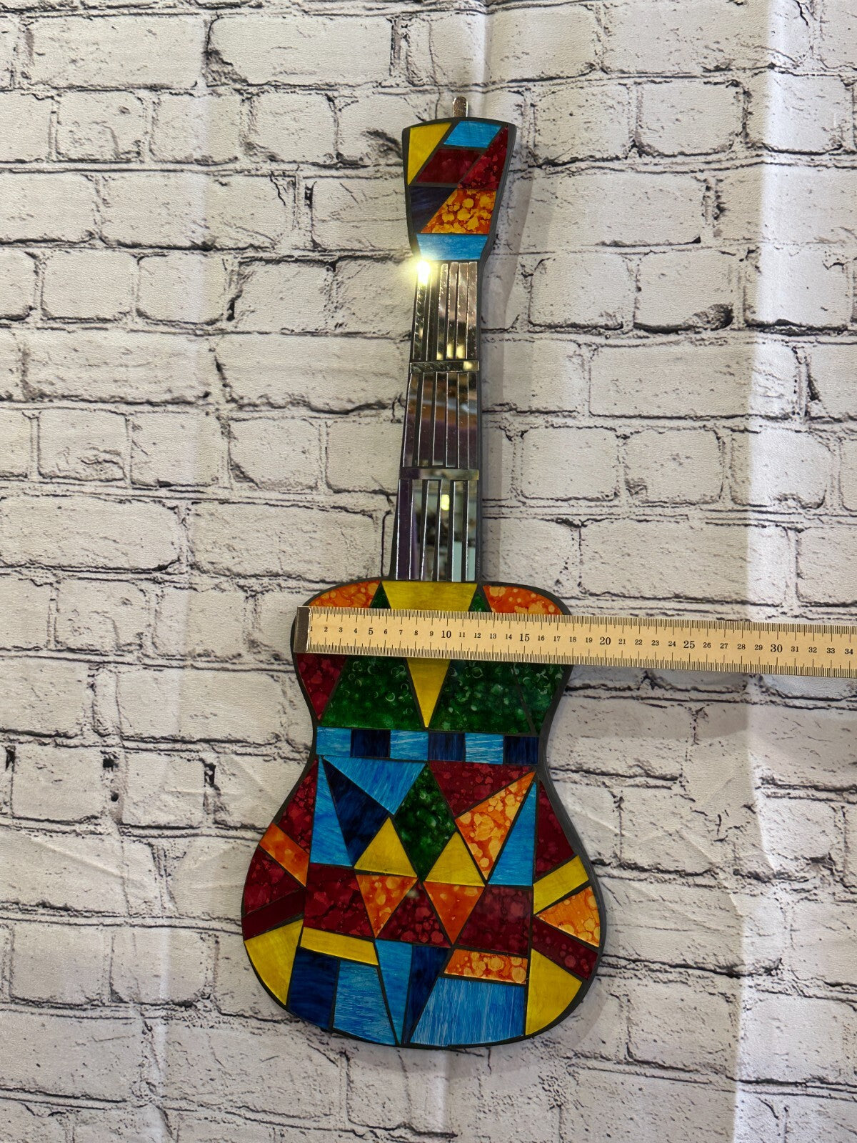 Bright Rainbow Guitar Mosaic Tile Wall Mirror 60cm x 20cm Handmade New