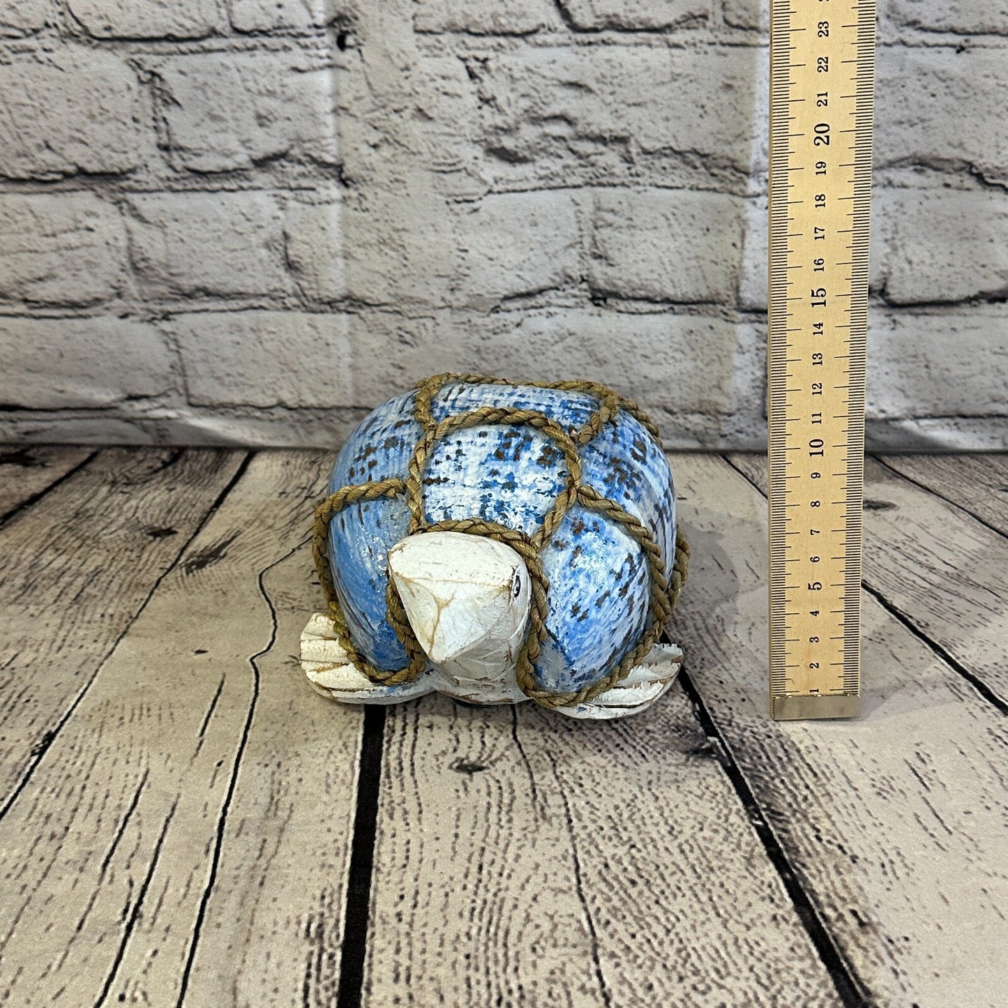 White Blue Folk Art Hand Painted Turtle Coconut Shell Ornaments Hanging Decor