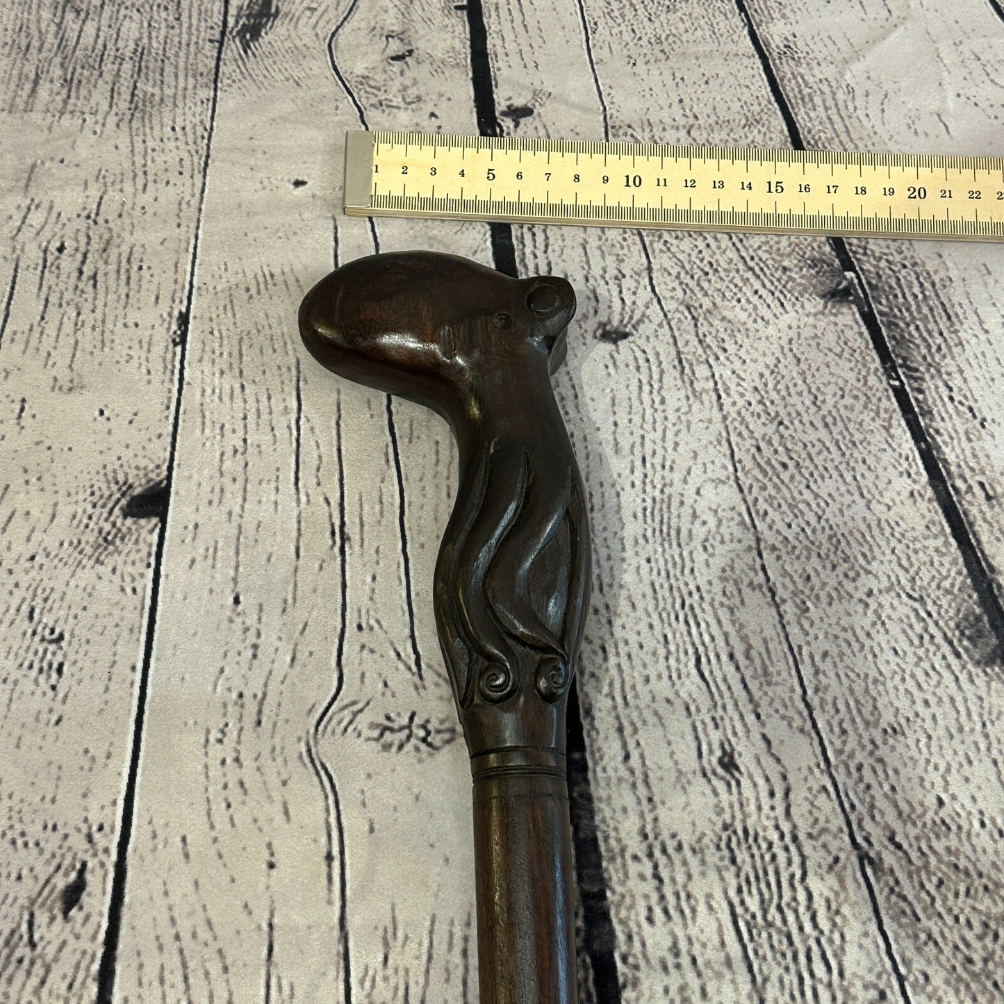 Octopus Squid 90cm Tribal African Walking Stick Cane Hand Carved Dark Wood