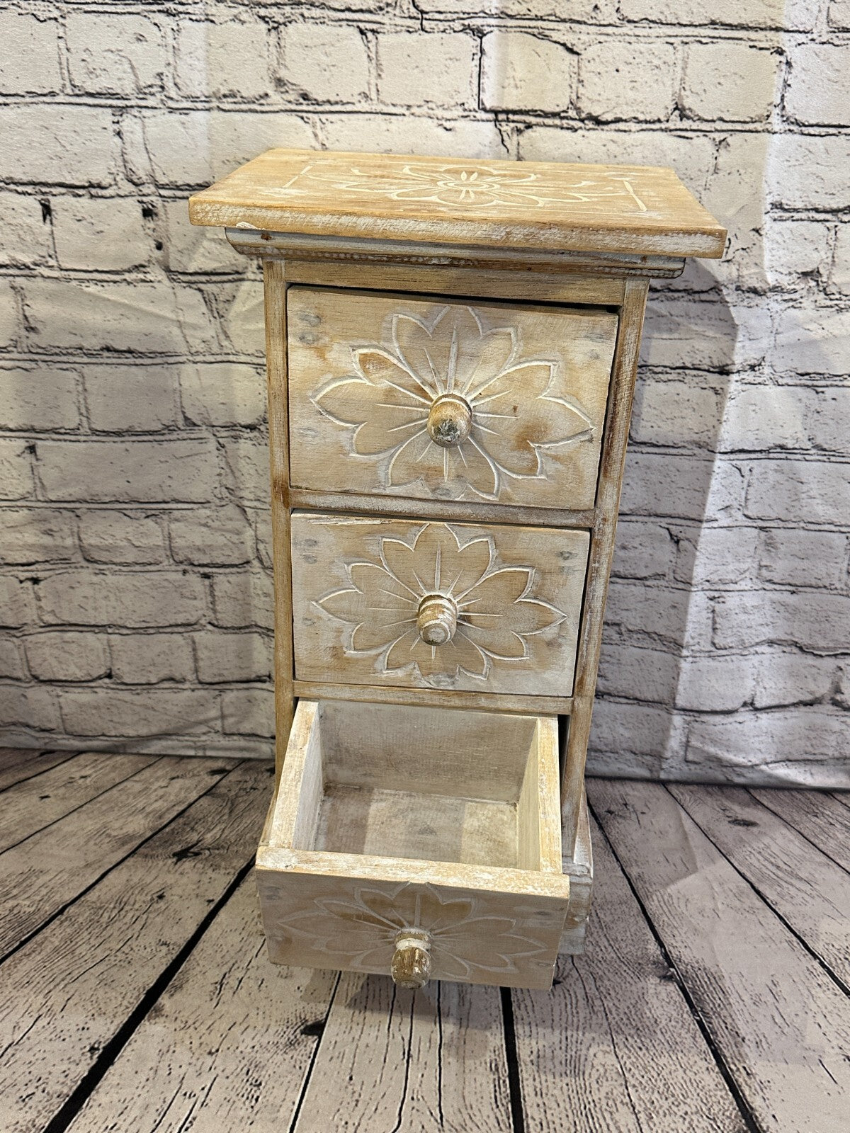 60cm x 25cm Cream 3 Draw Wooden Side Cabinet Living Hallway Storage Furniture