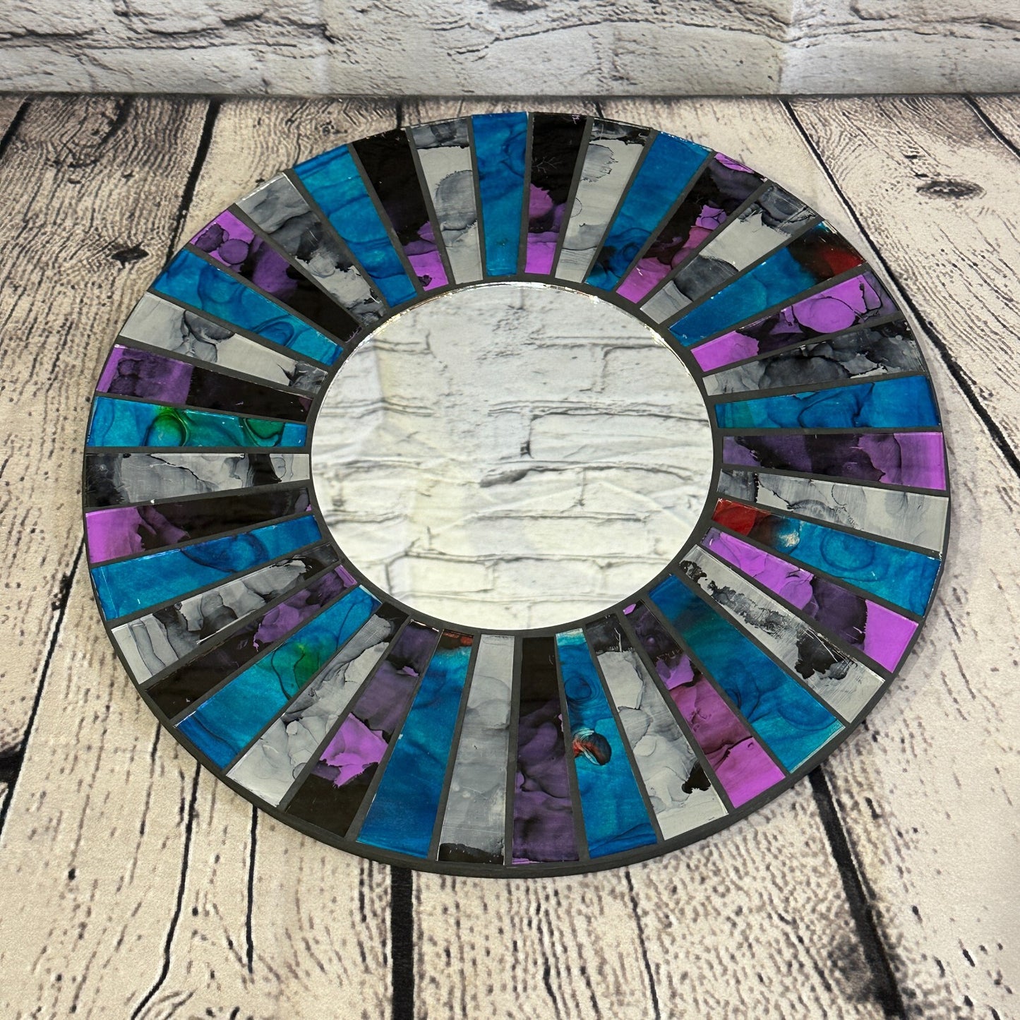 Purple Blue Line Mosaic Tile Wall Mirror 30cm x 30cm 12 Inches Handmade New