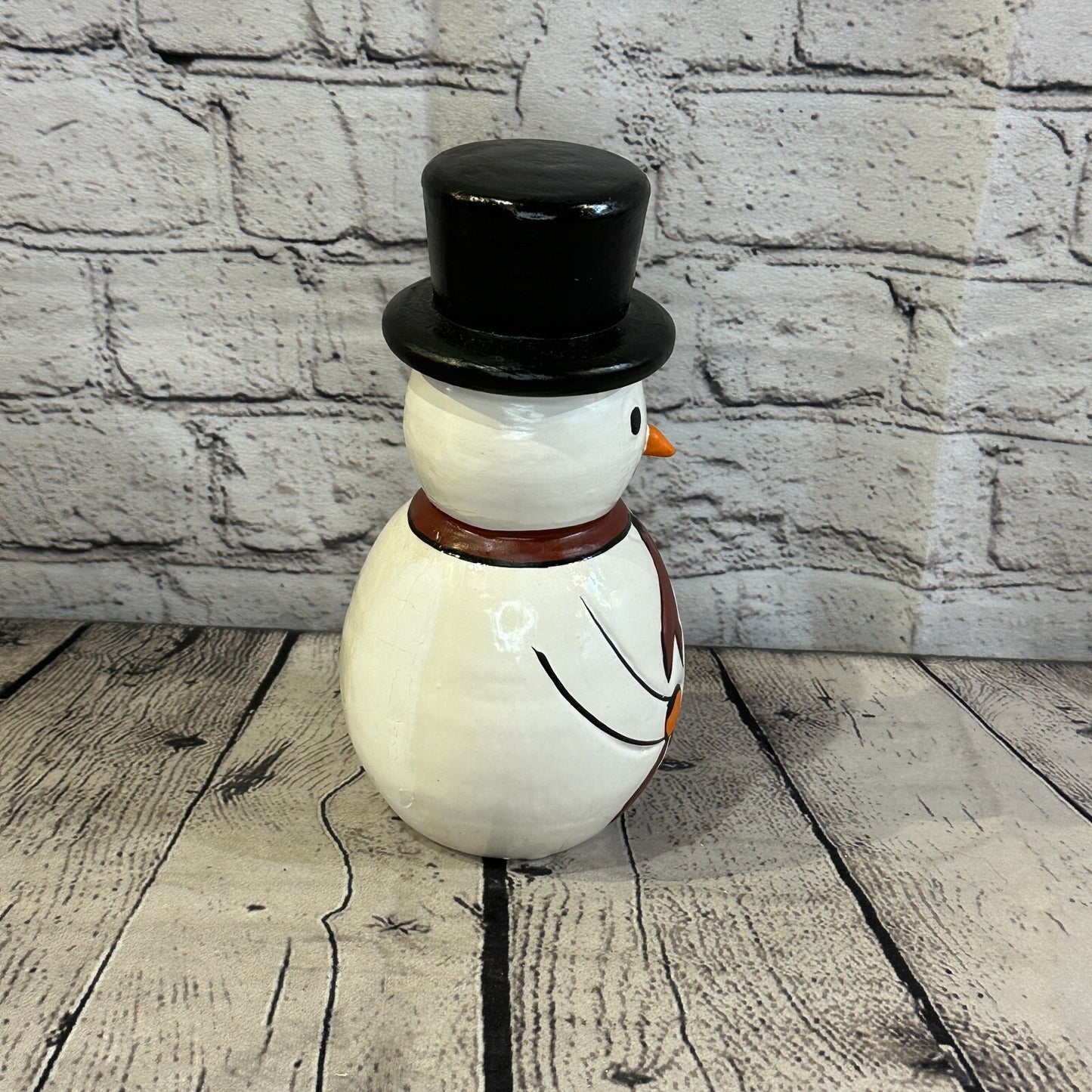 20cm x 10cm Black Top Hat Snowman Handcrafted Wood Xmas Christmas Ornament