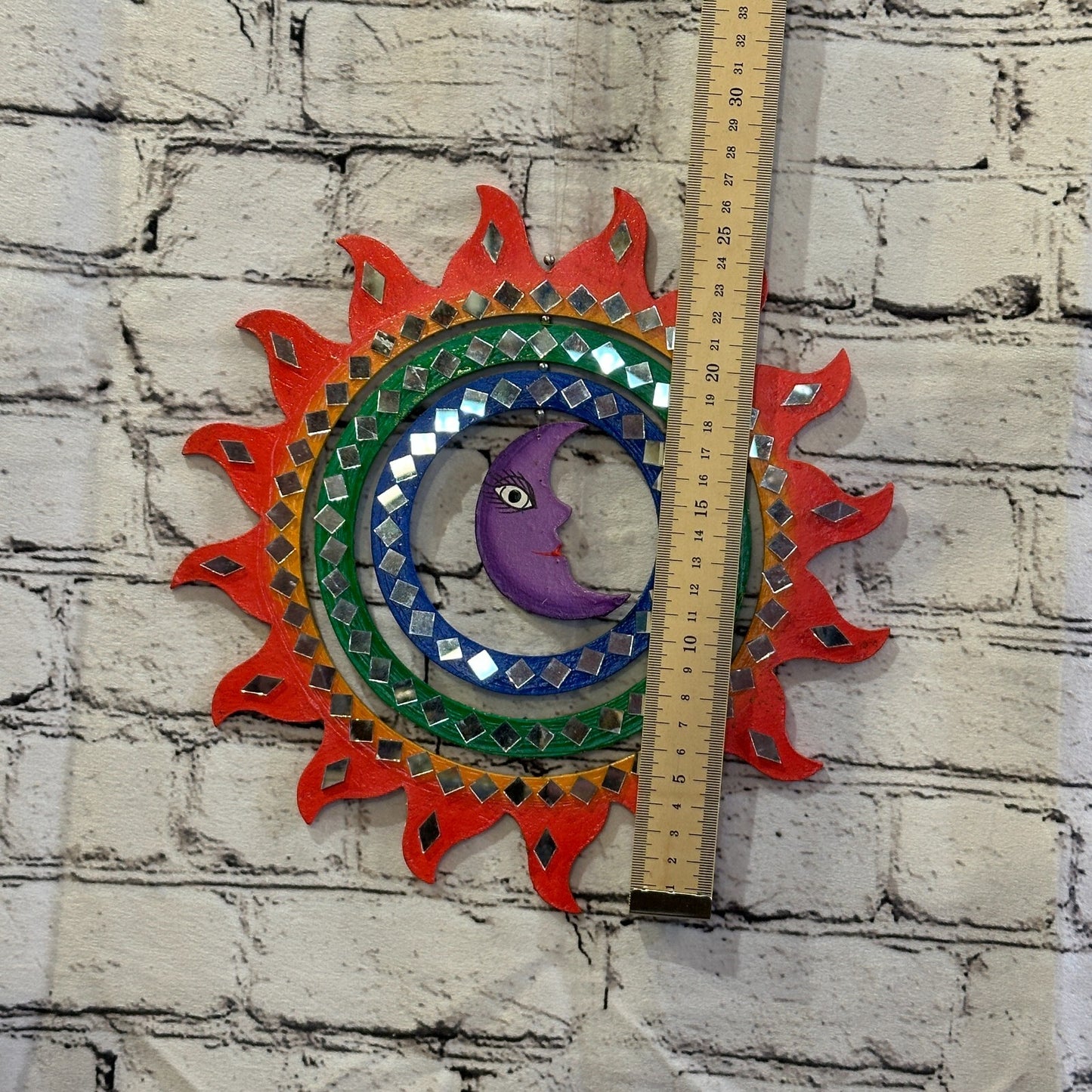 25cm Colourful Red Moon Hanging With Mirrors Window Suncatcher Indoor Mobile