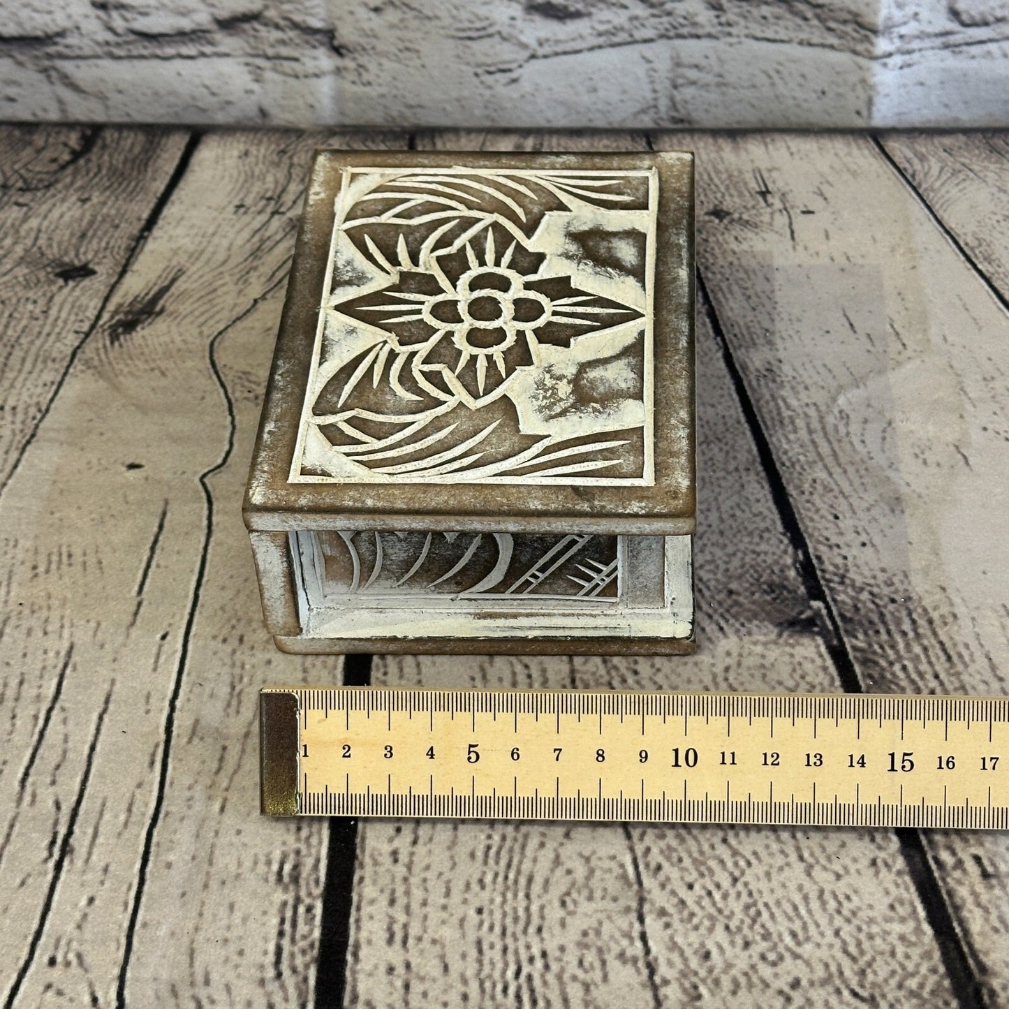 Brown Flower MDF Box Lotus 14cm x 10cm x 6cm Wooden Box Trinket Handmade